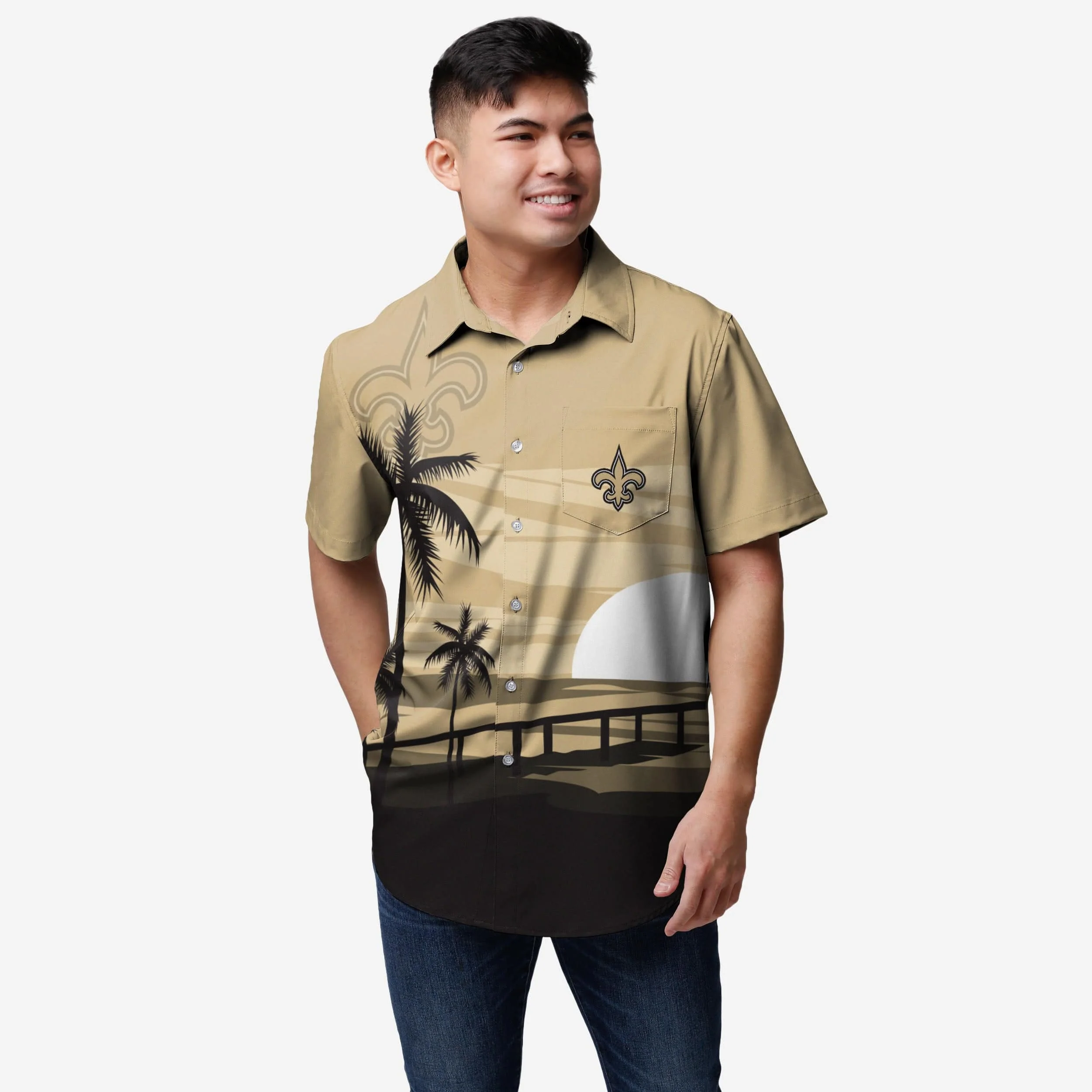New Orleans Saints Tropical Sunset Button Up Shirt