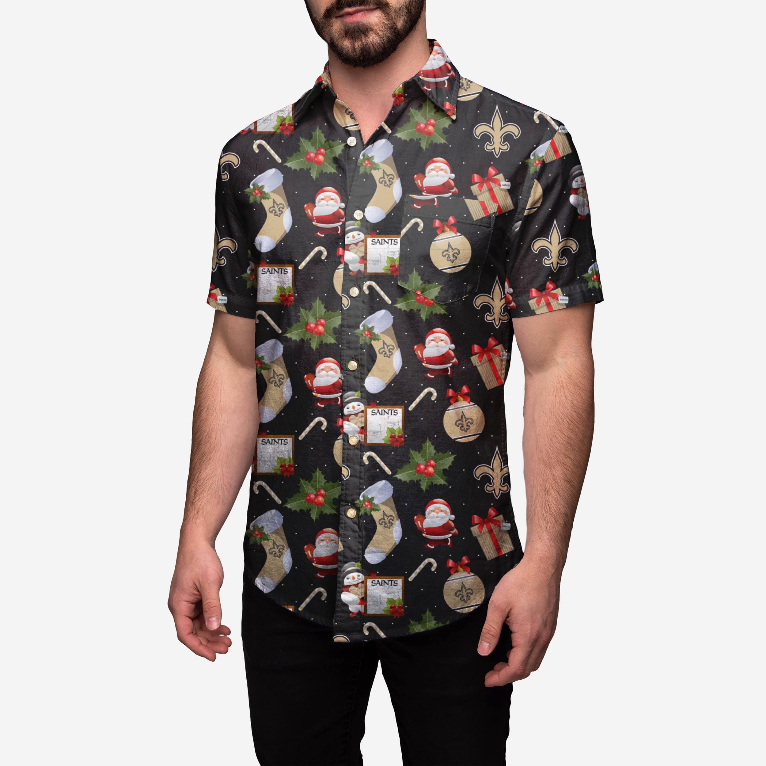 New Orleans Saints Christmas Explosion Button Up Shirt 1 New Orleans Saints Christmas Explosion Button Up Shirt