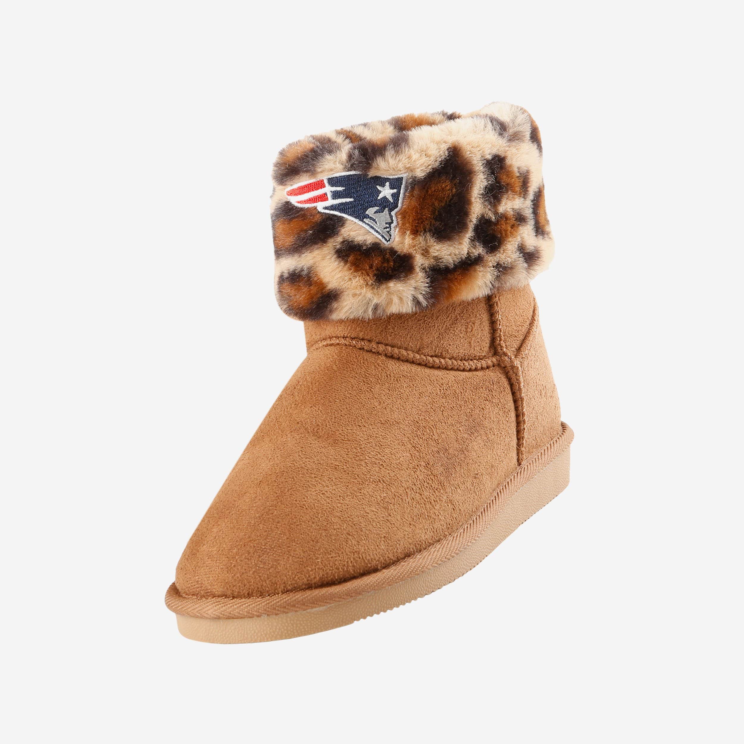 New England Patriots Womens Cheetah Fur Boot