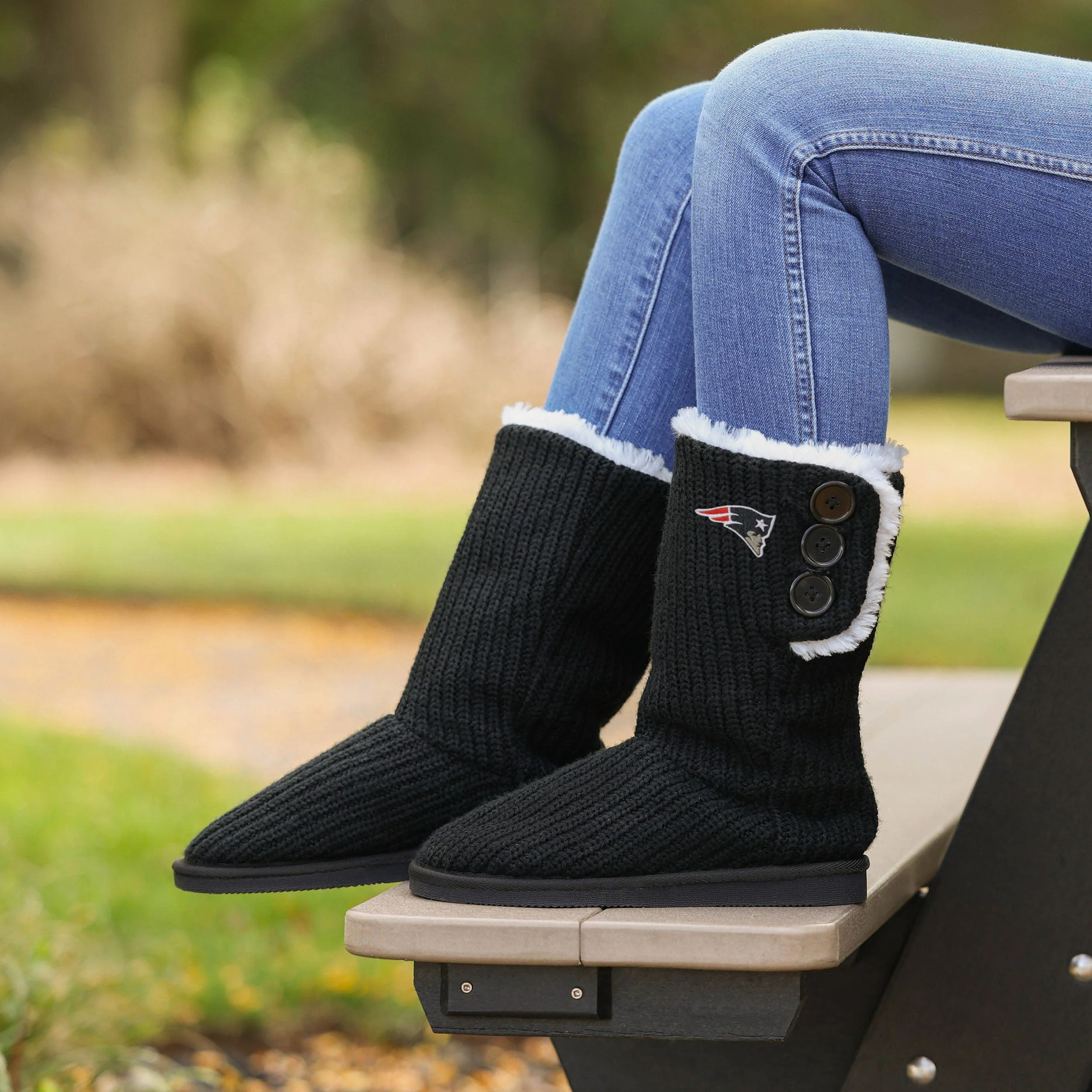 New England Patriots Knit High End Button Boot Slipper 4 New England Patriots Knit High End Button Boot Slipper