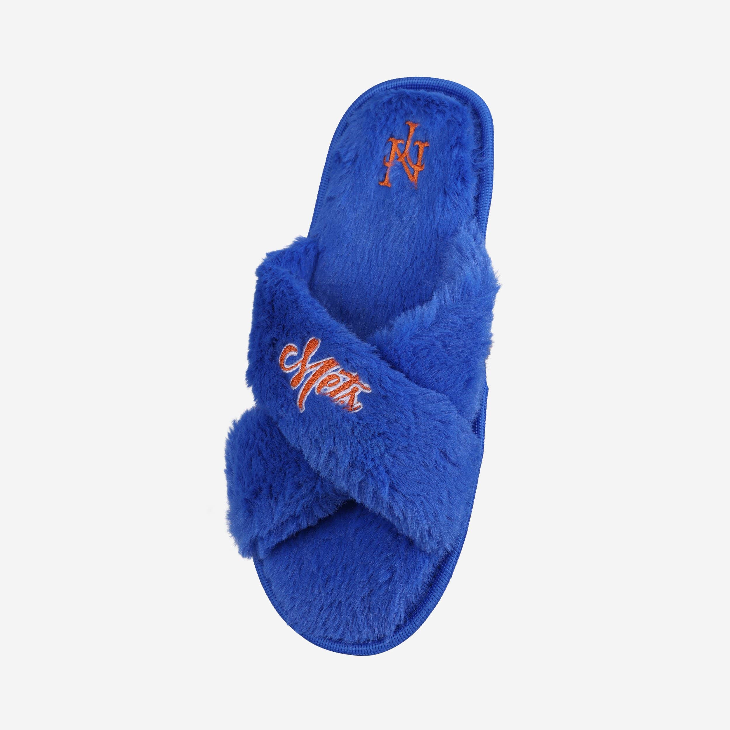 New York Mets Womens Script Wordmark Fur Cross Slide 2 New York Mets Womens Script Wordmark Fur Cross Slide