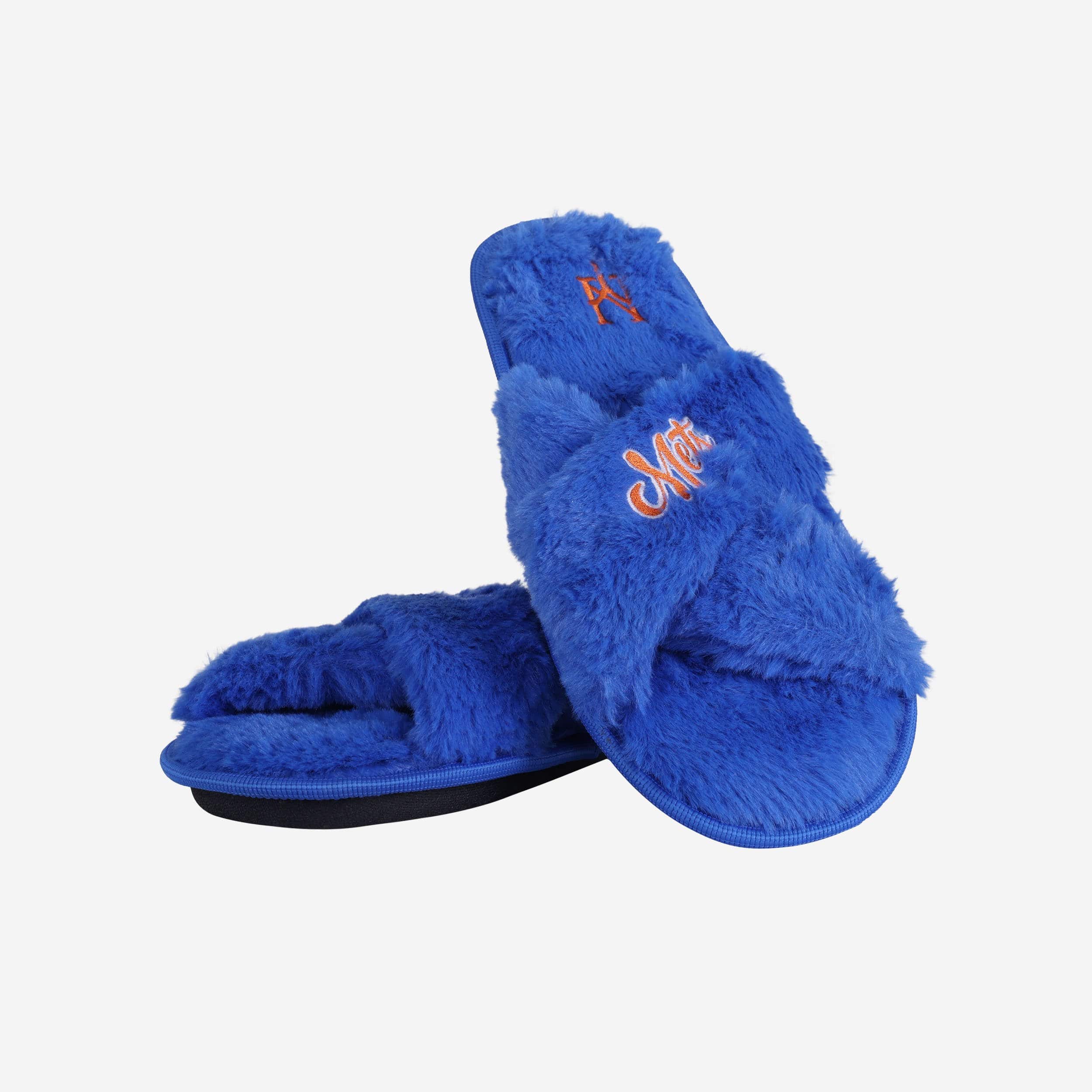 New York Mets Womens Script Wordmark Fur Cross Slide 3 New York Mets Womens Script Wordmark Fur Cross Slide