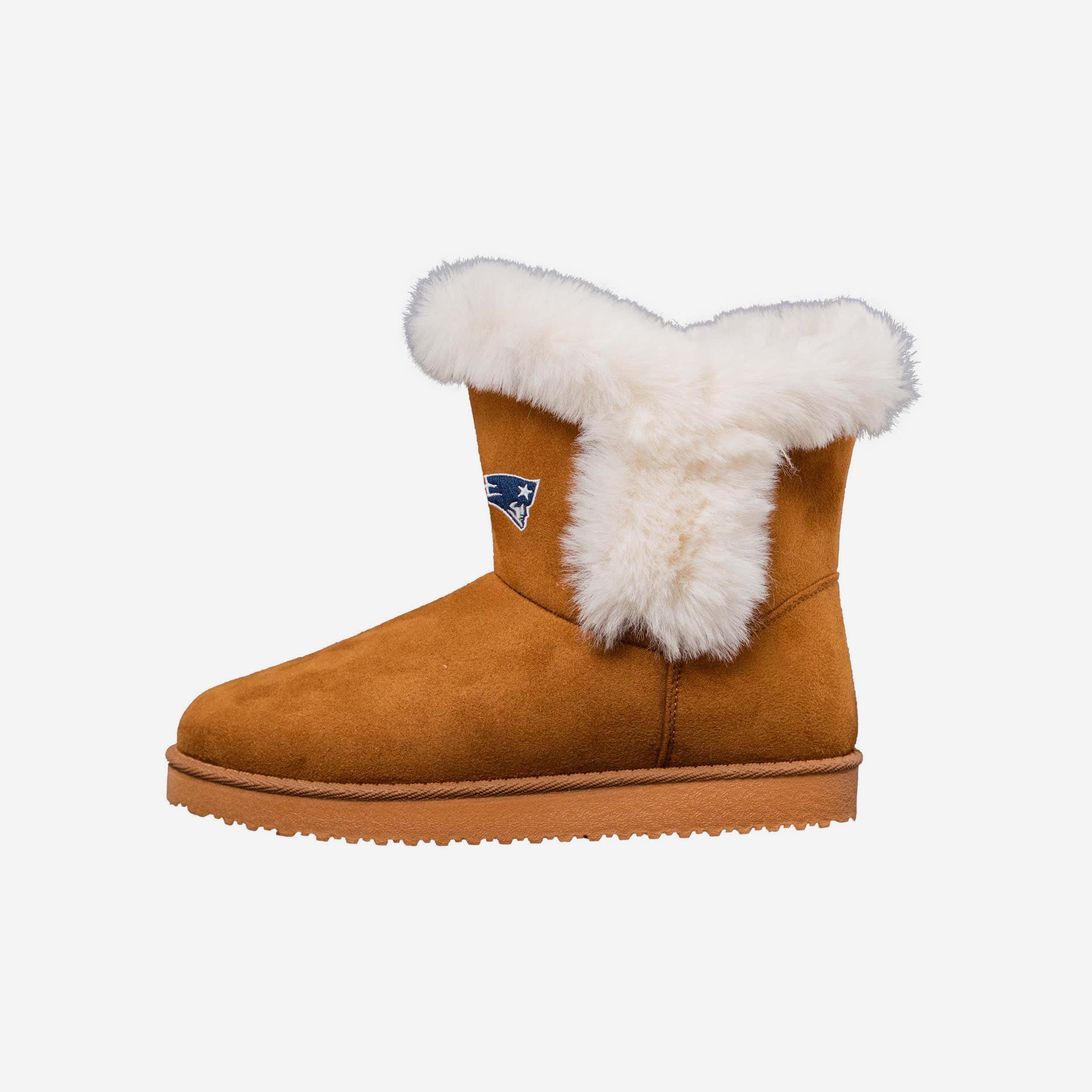 New England Patriots Womens White Fur Boot