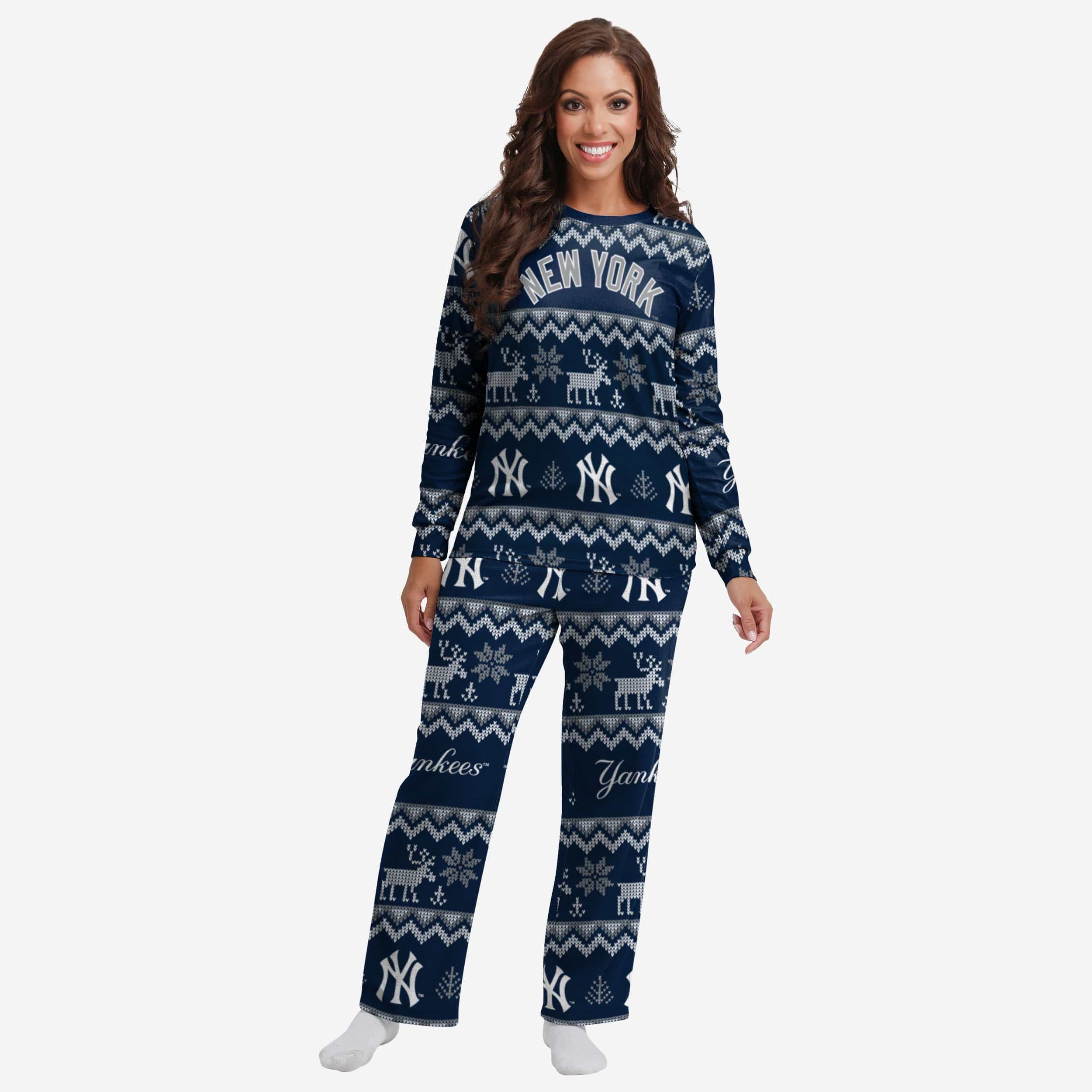 New York Yankees Womens Ugly Pattern Family Holiday Pajamas