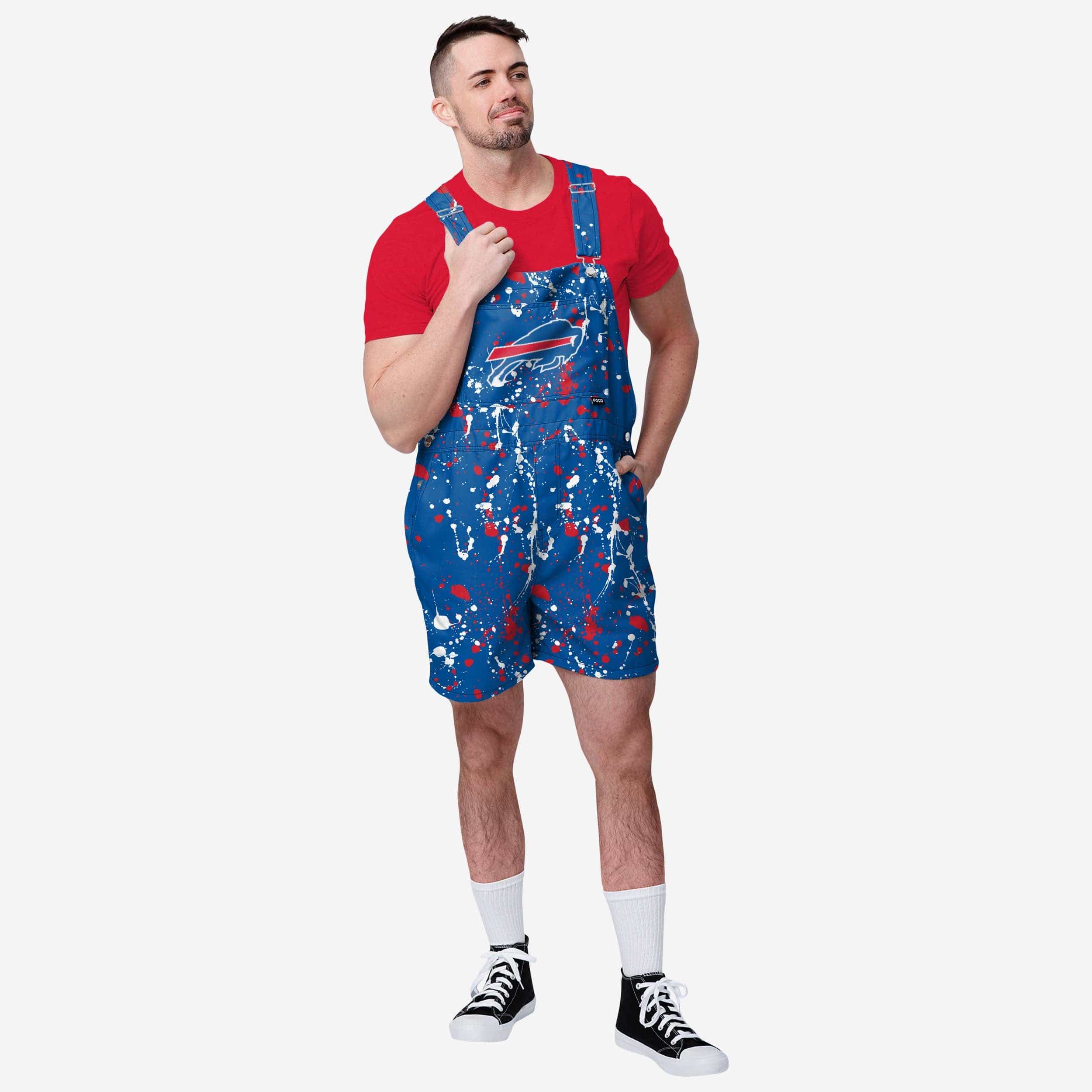 Buffalo Bills Mens Paint Splatter Bib Shortalls 1 Buffalo Bills Mens Paint Splatter Bib Shortalls
