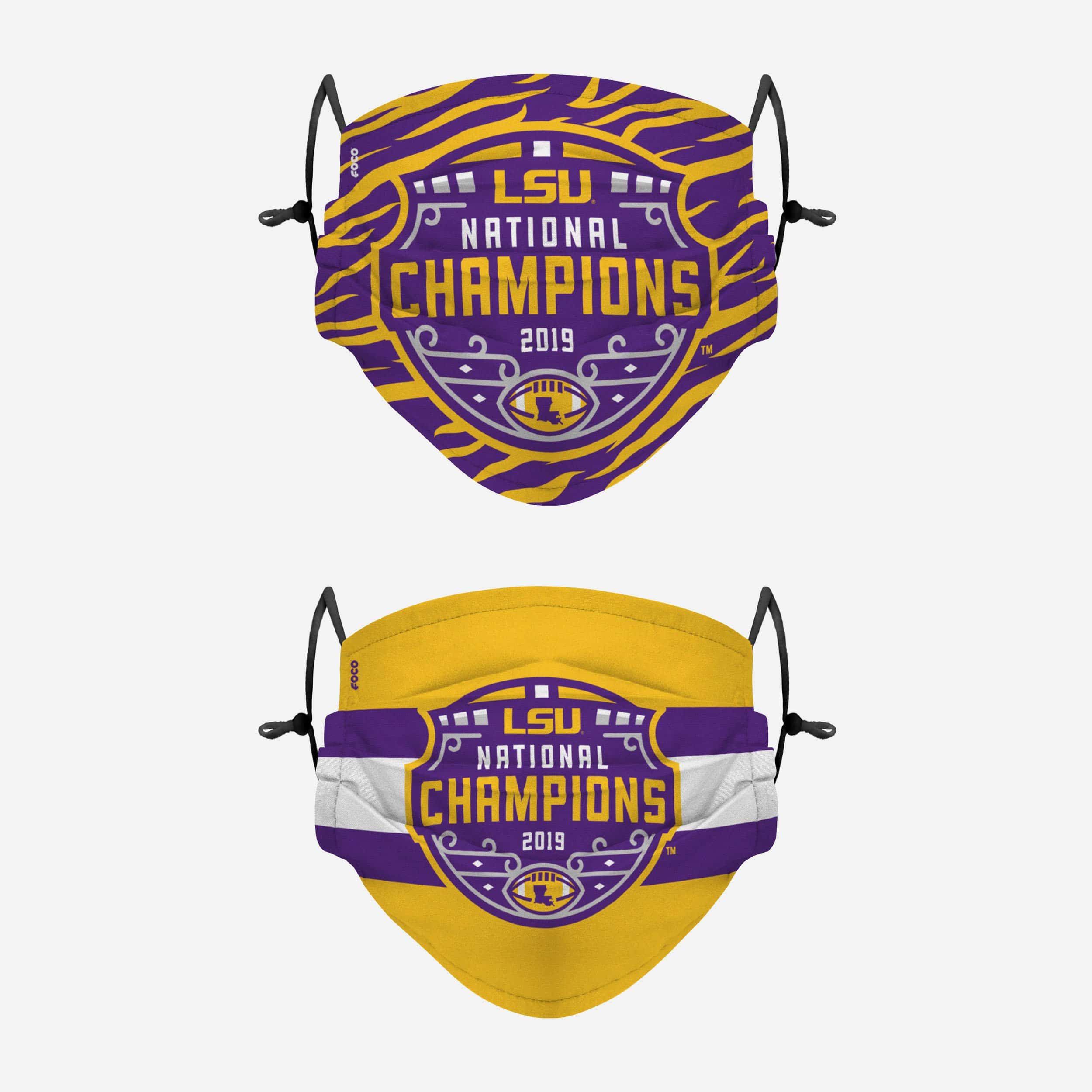 LSU Tigers 2019 Football National Champions Adjustable 2 Pack Face Cover