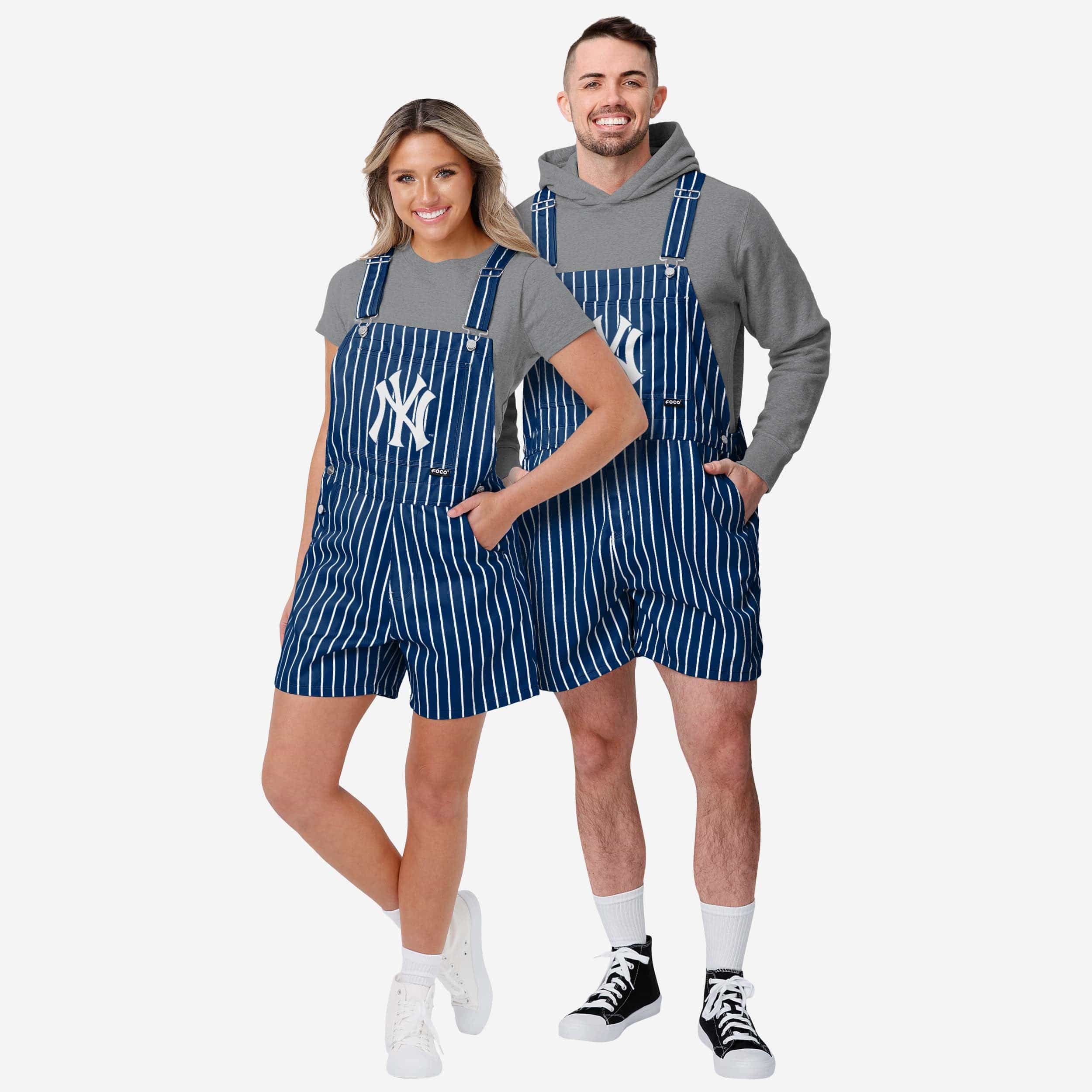 New York Yankees Mens Pinstripe Bib Shortalls 3 New York Yankees Mens Pinstripe Bib Shortalls
