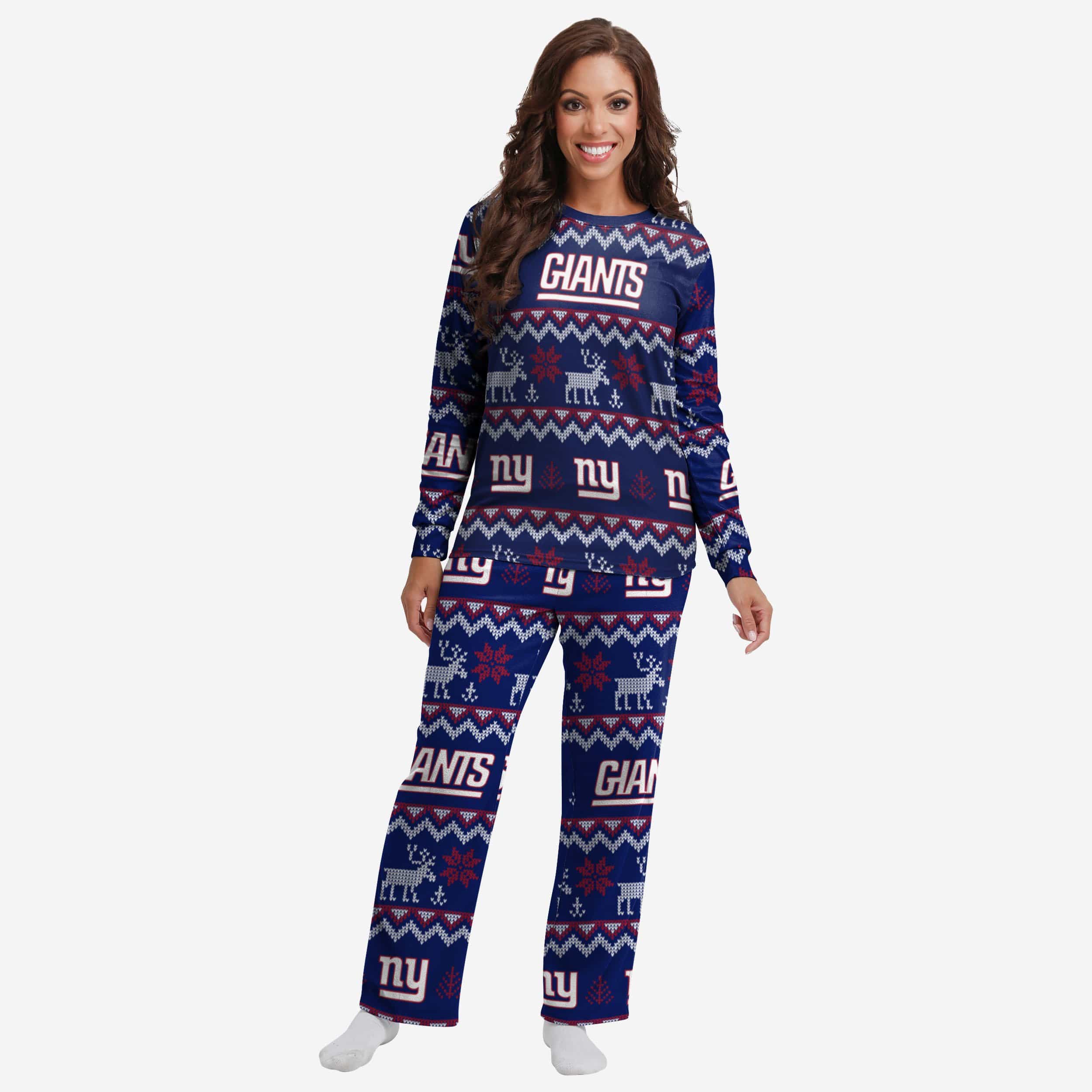 New York Giants Womens Ugly Pattern Family Holiday Pajamas
