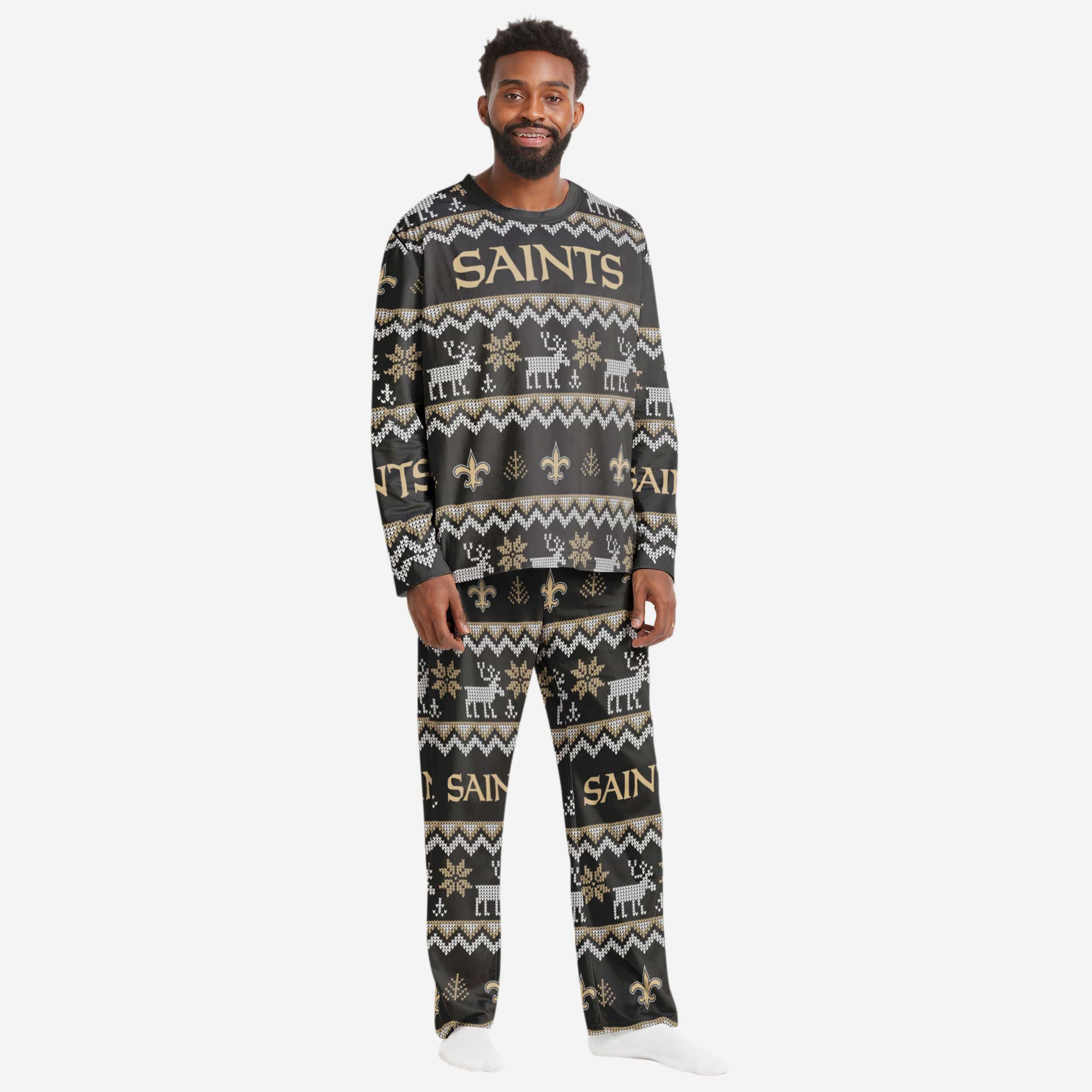 New Orleans Saints Mens Ugly Pattern Family Holiday Pajamas