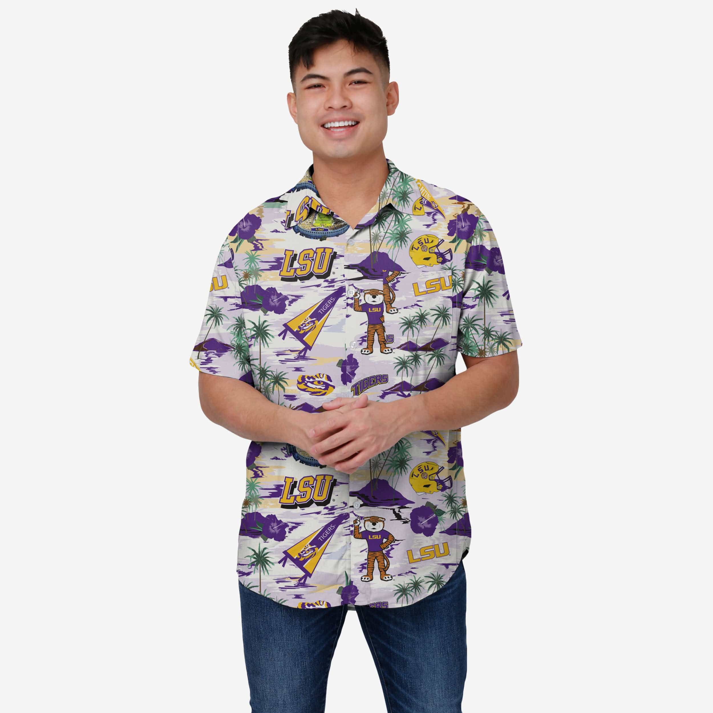 LSU Tigers Thematic Stadium Print Button Up Shirt
