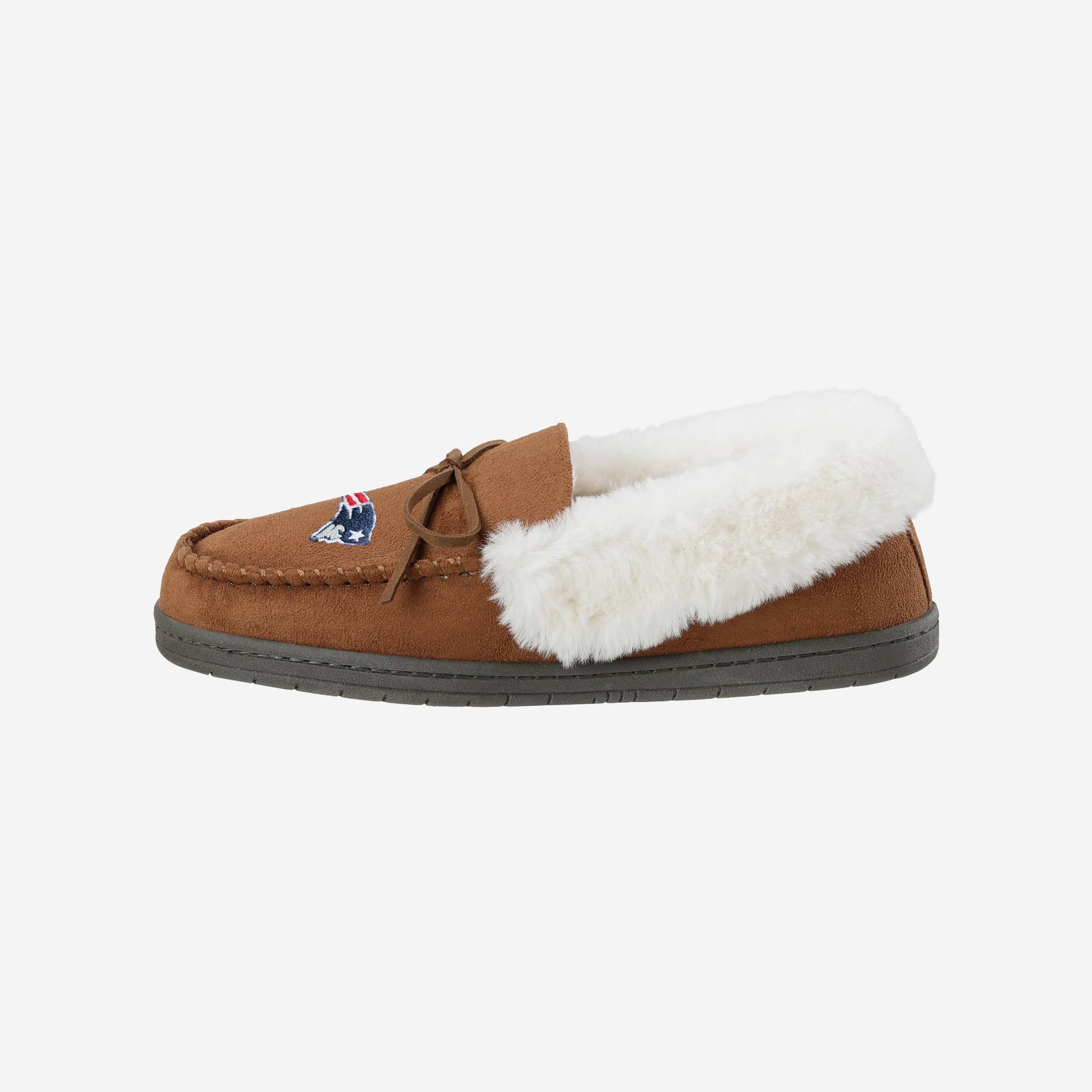 New England Patriots Womens Tan Moccasin Slipper