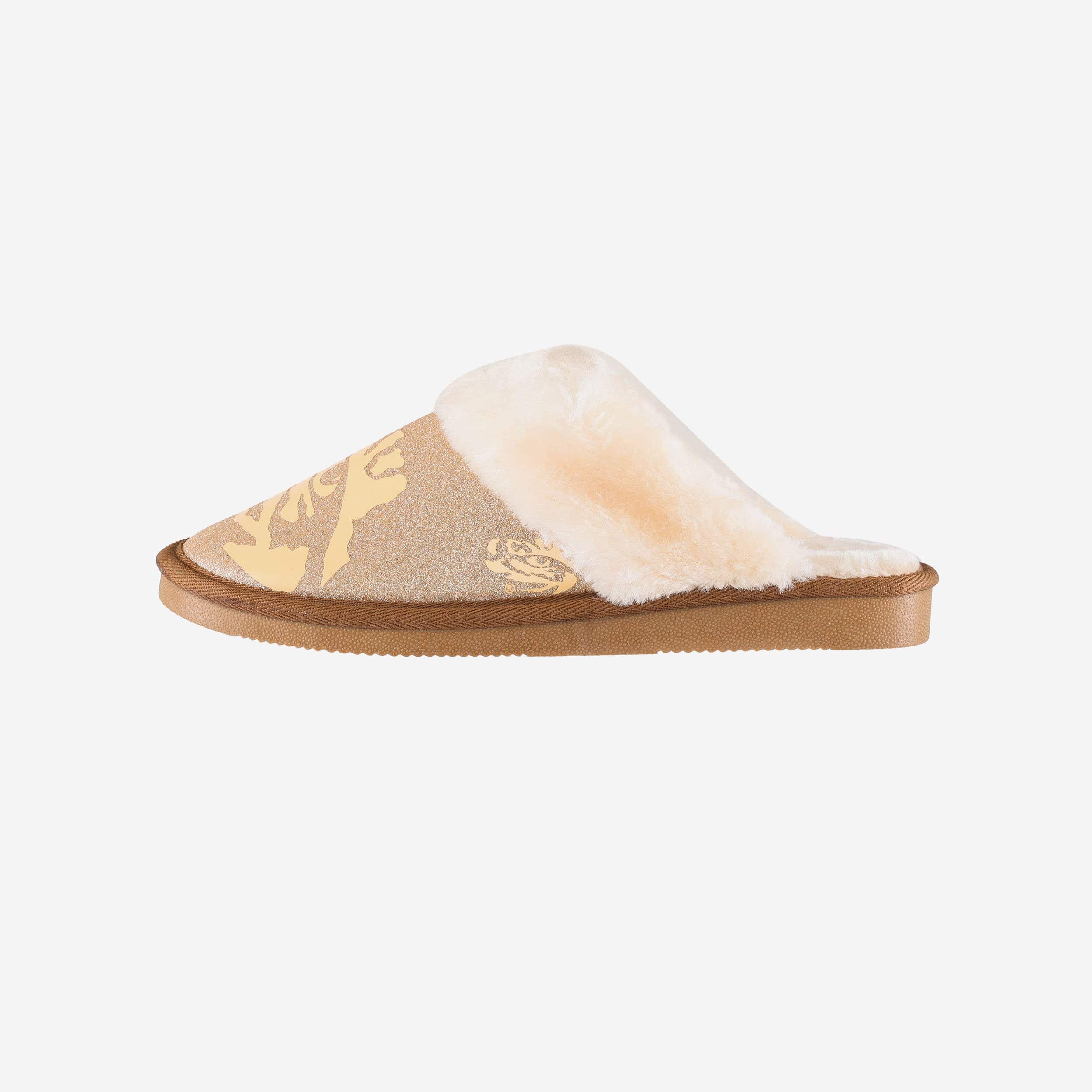 LSU Tigers Womens Glitter Open Back Fur Moccasin Slipper