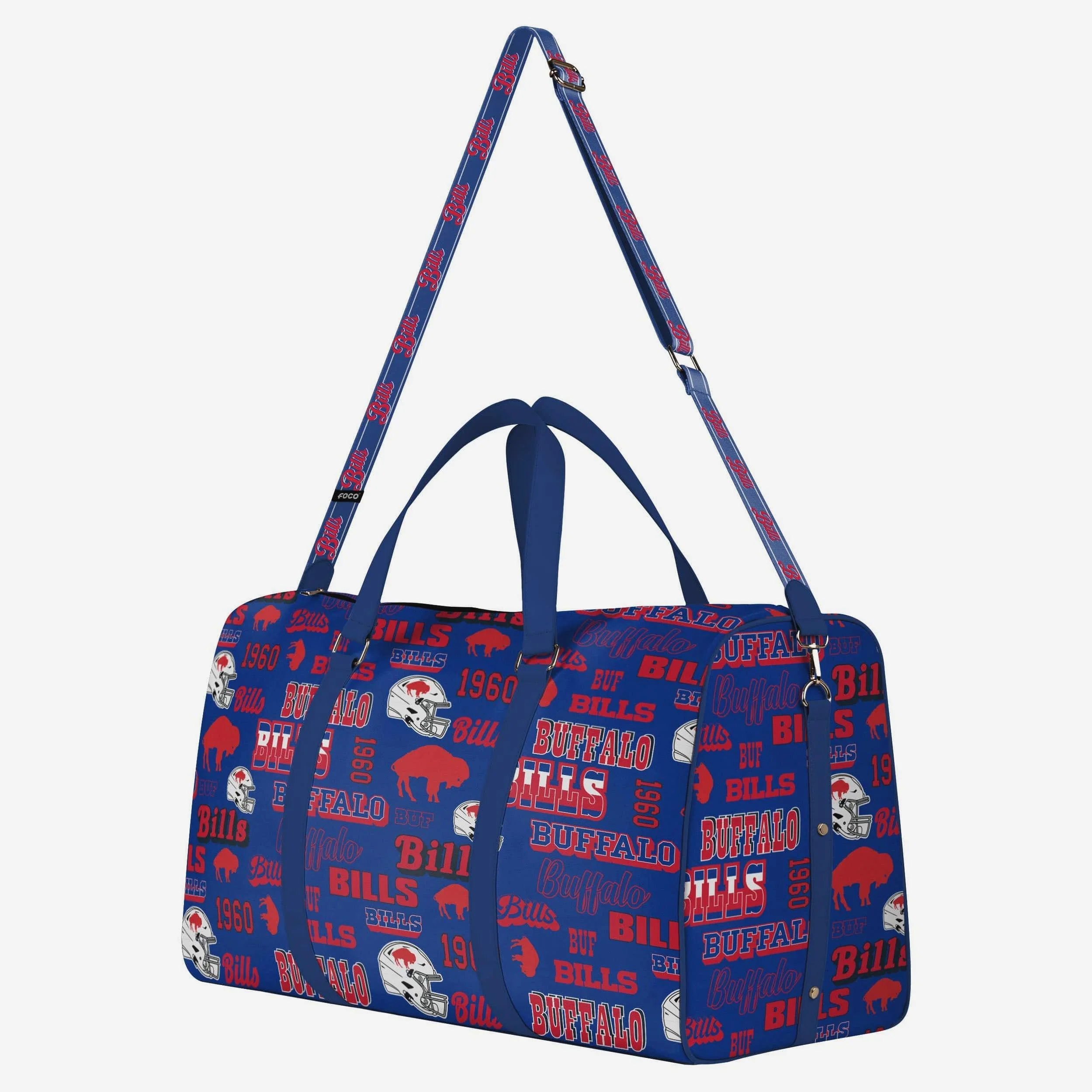 Buffalo Bills Repeat Retro Print Nylon Weekender Duffle Bag 2 Buffalo Bills Repeat Retro Print Nylon Weekender Duffle Bag