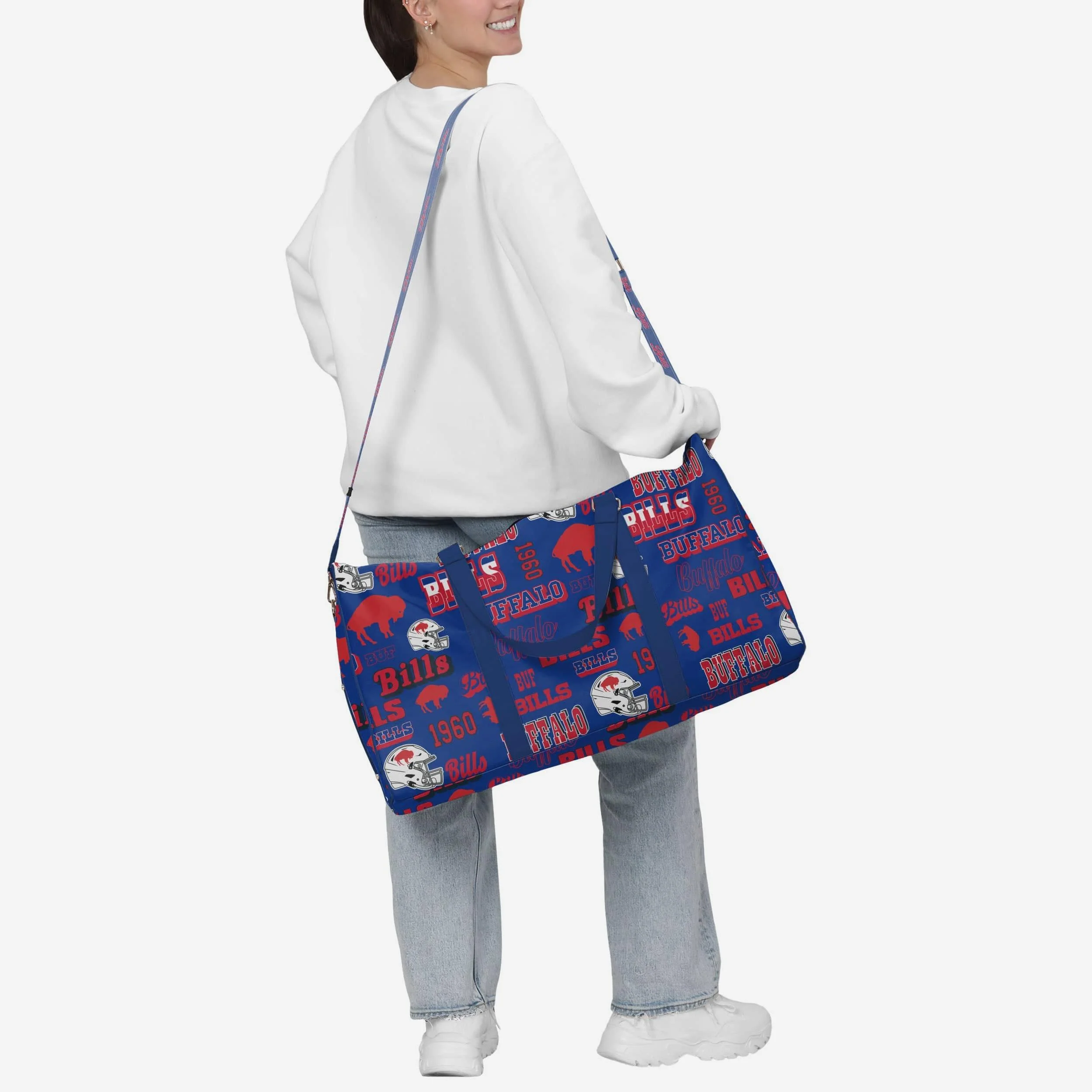 Buffalo Bills Repeat Retro Print Nylon Weekender Duffle Bag 3 Buffalo Bills Repeat Retro Print Nylon Weekender Duffle Bag