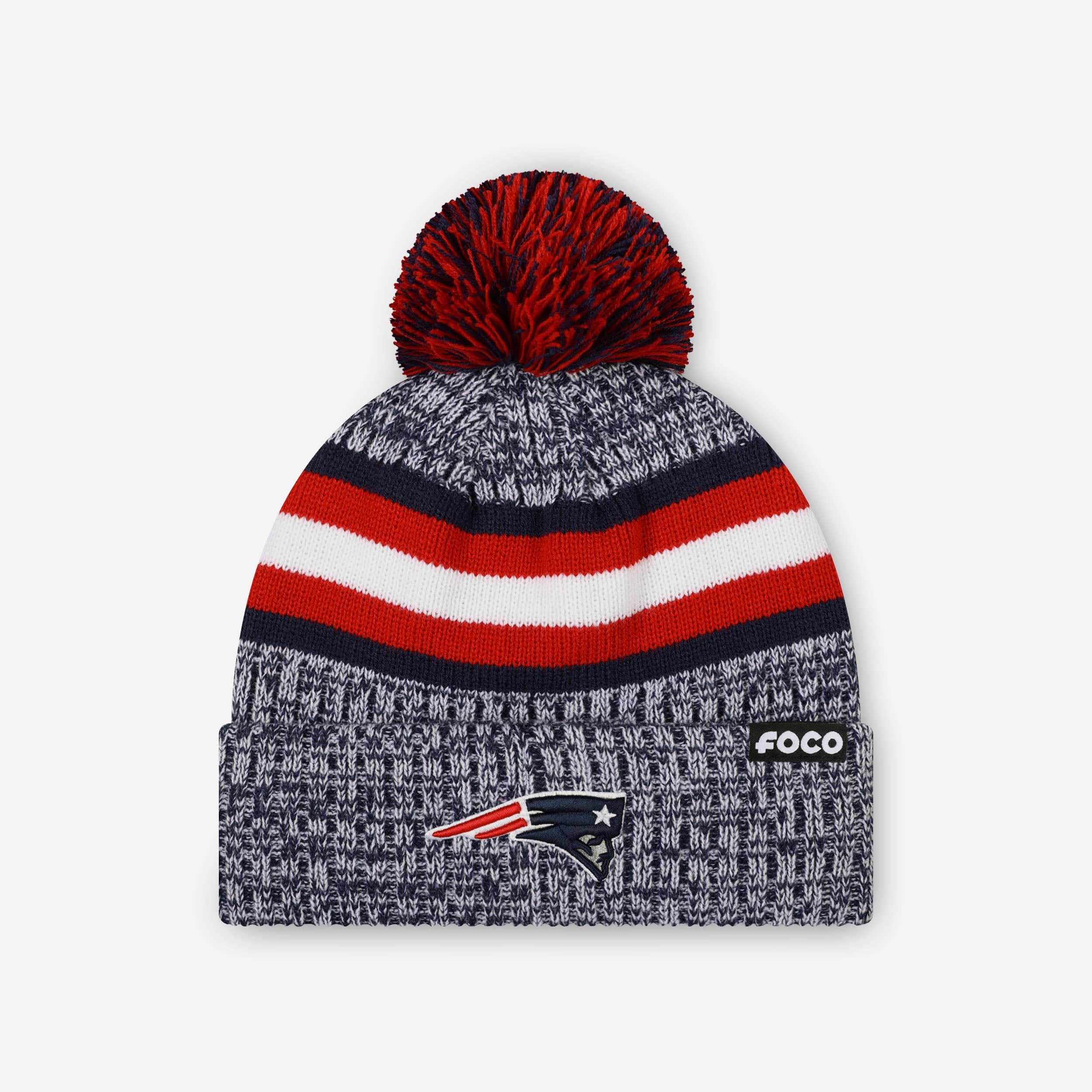 New England Patriots Heather Team Stripe Lined Pom Beanie