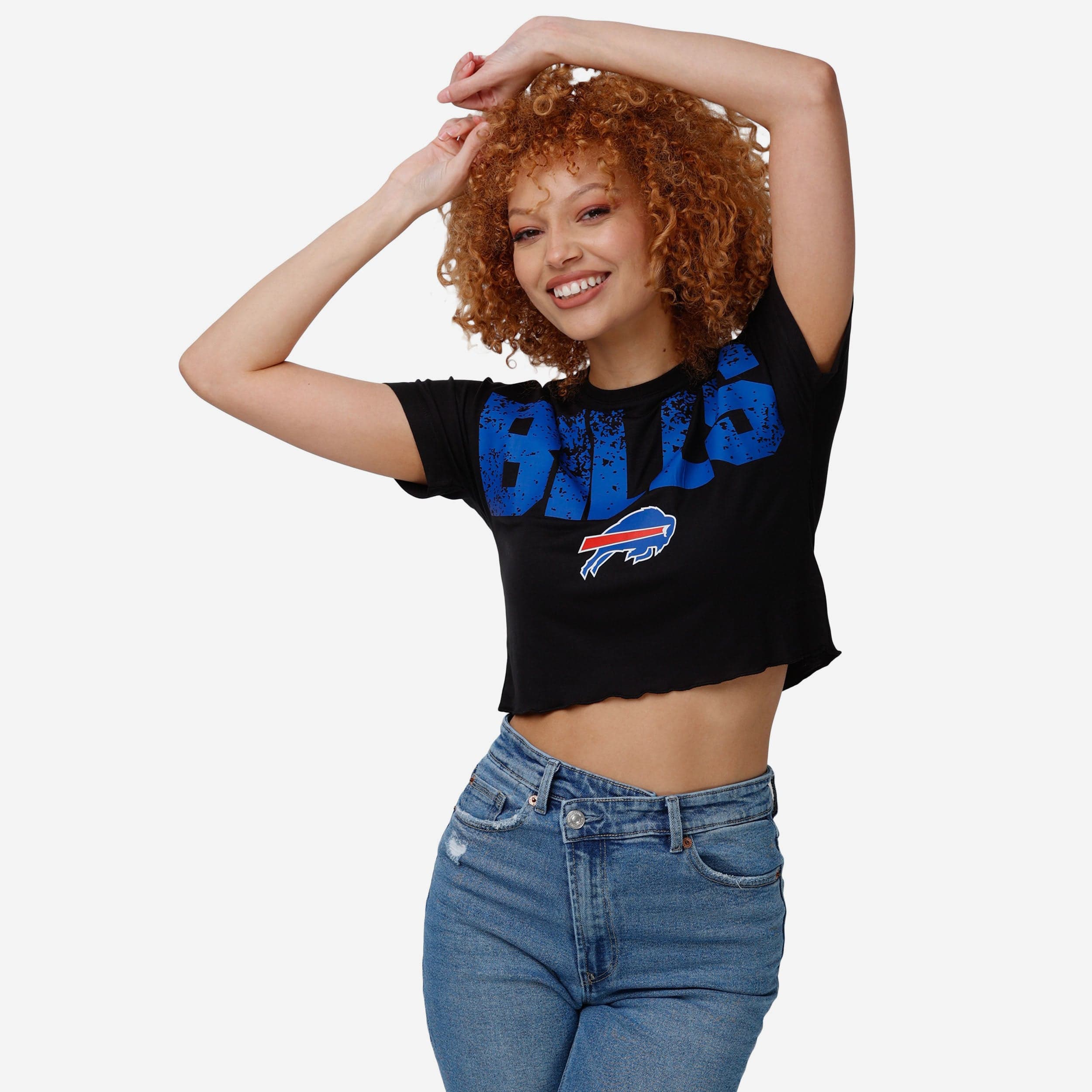 Buffalo Bills Womens Petite Distressed Wordmark Crop Top 1 Buffalo Bills Womens Petite Distressed Wordmark Crop Top