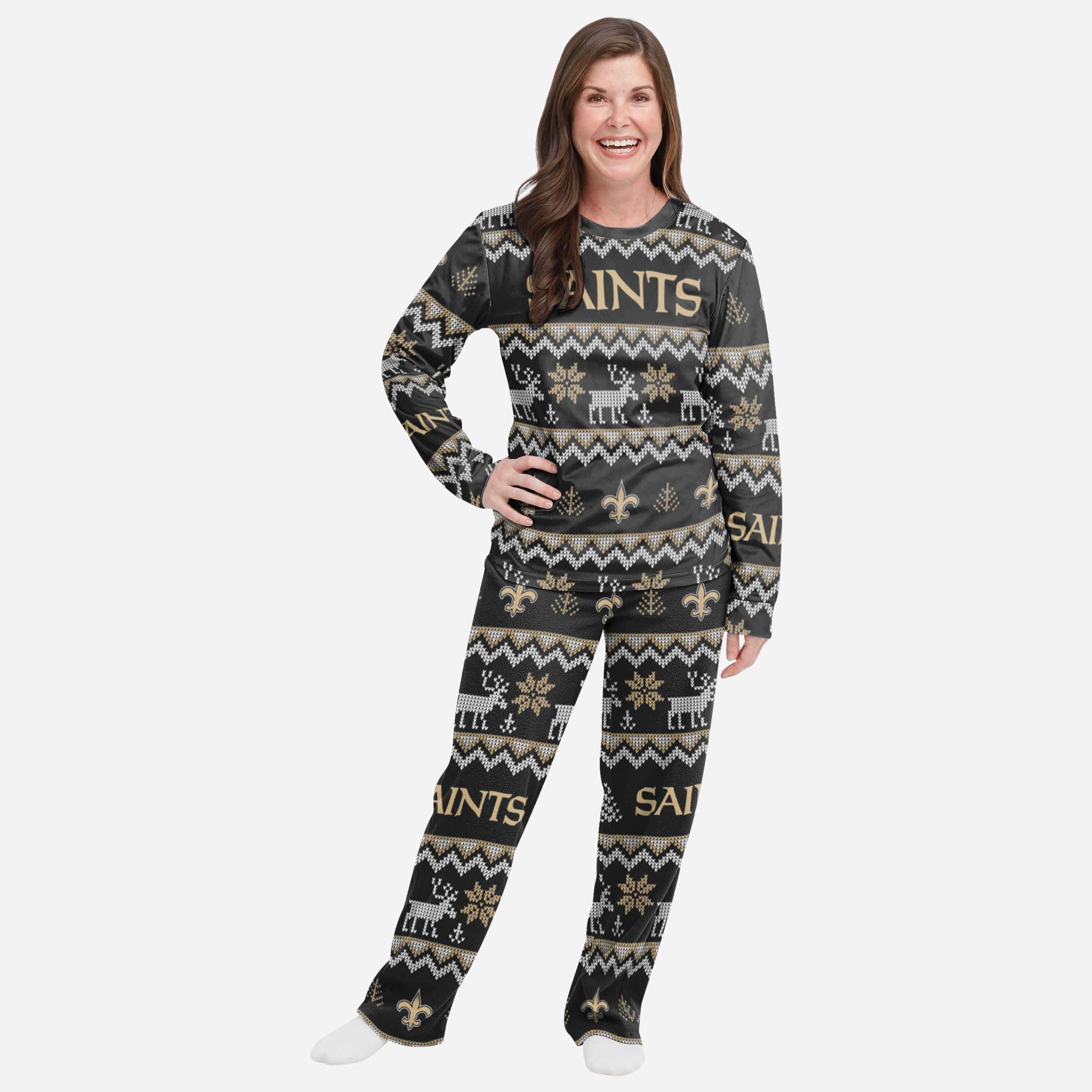 New Orleans Saints Womens Ugly Pattern Family Holiday Pajamas