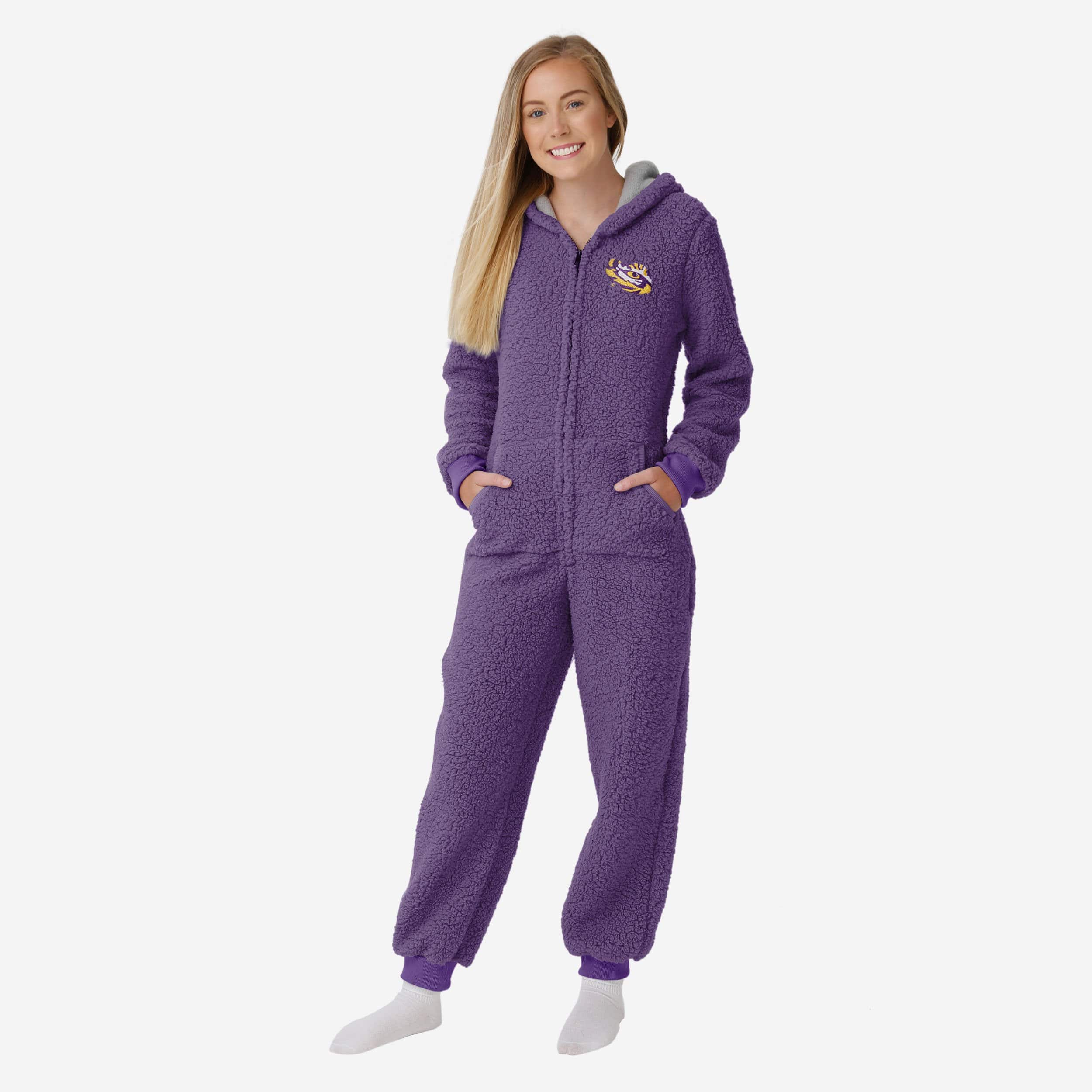 LSU Tigers Womens Sherpa One Piece Pajamas