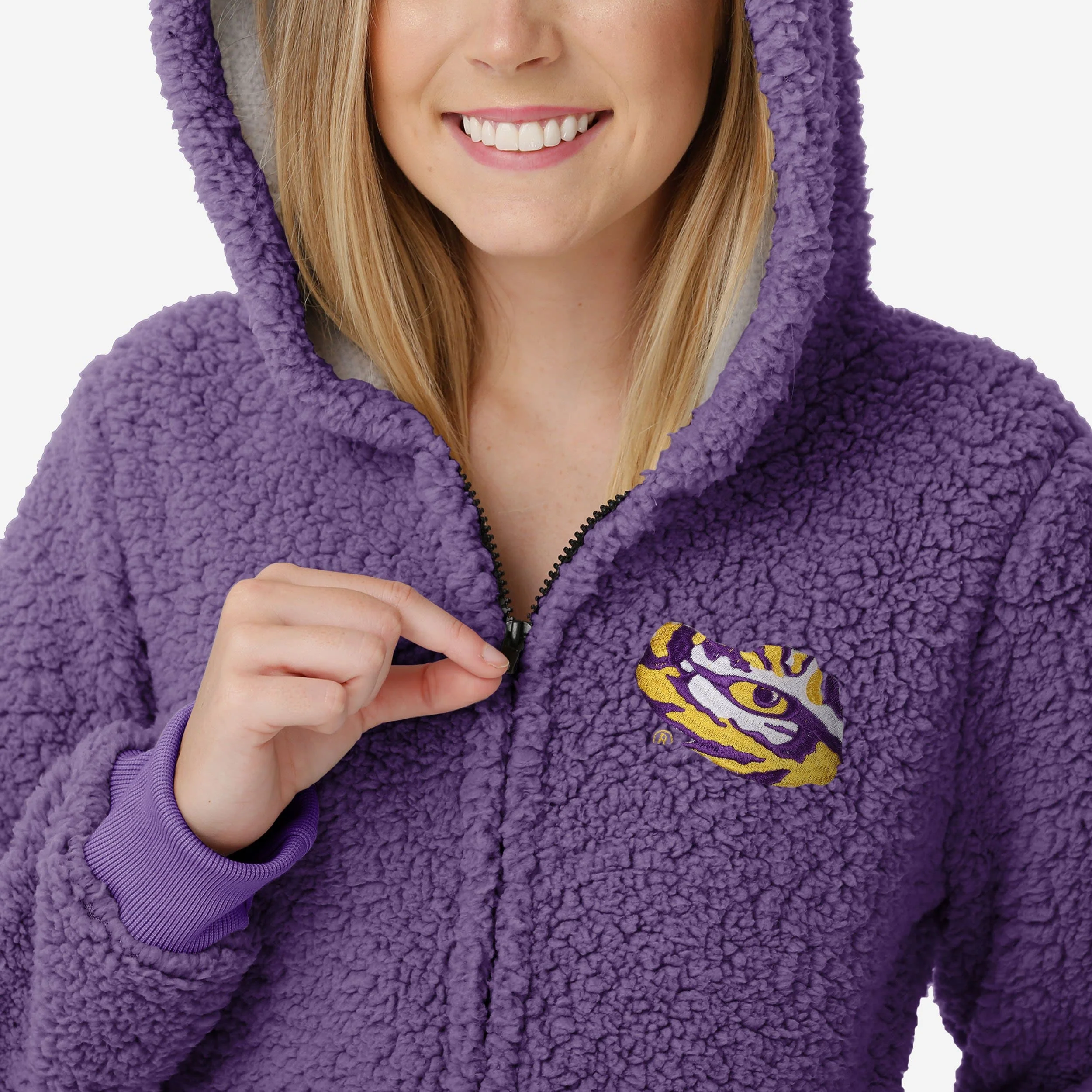 LSU Tigers Womens Sherpa One Piece Pajamas 3 LSU Tigers Womens Sherpa One Piece Pajamas