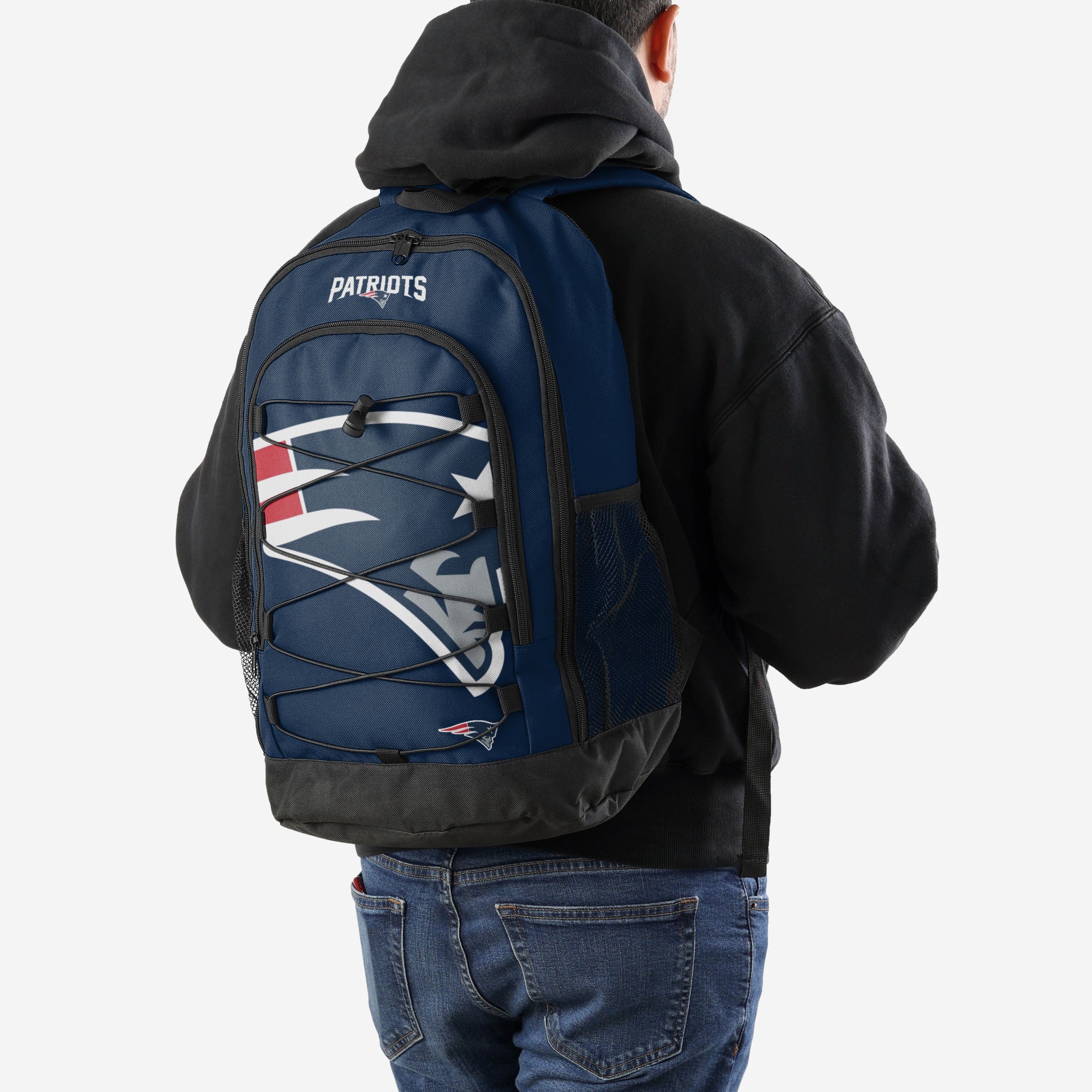 New England Patriots Big Logo Bungee Backpack 4 New England Patriots Big Logo Bungee Backpack