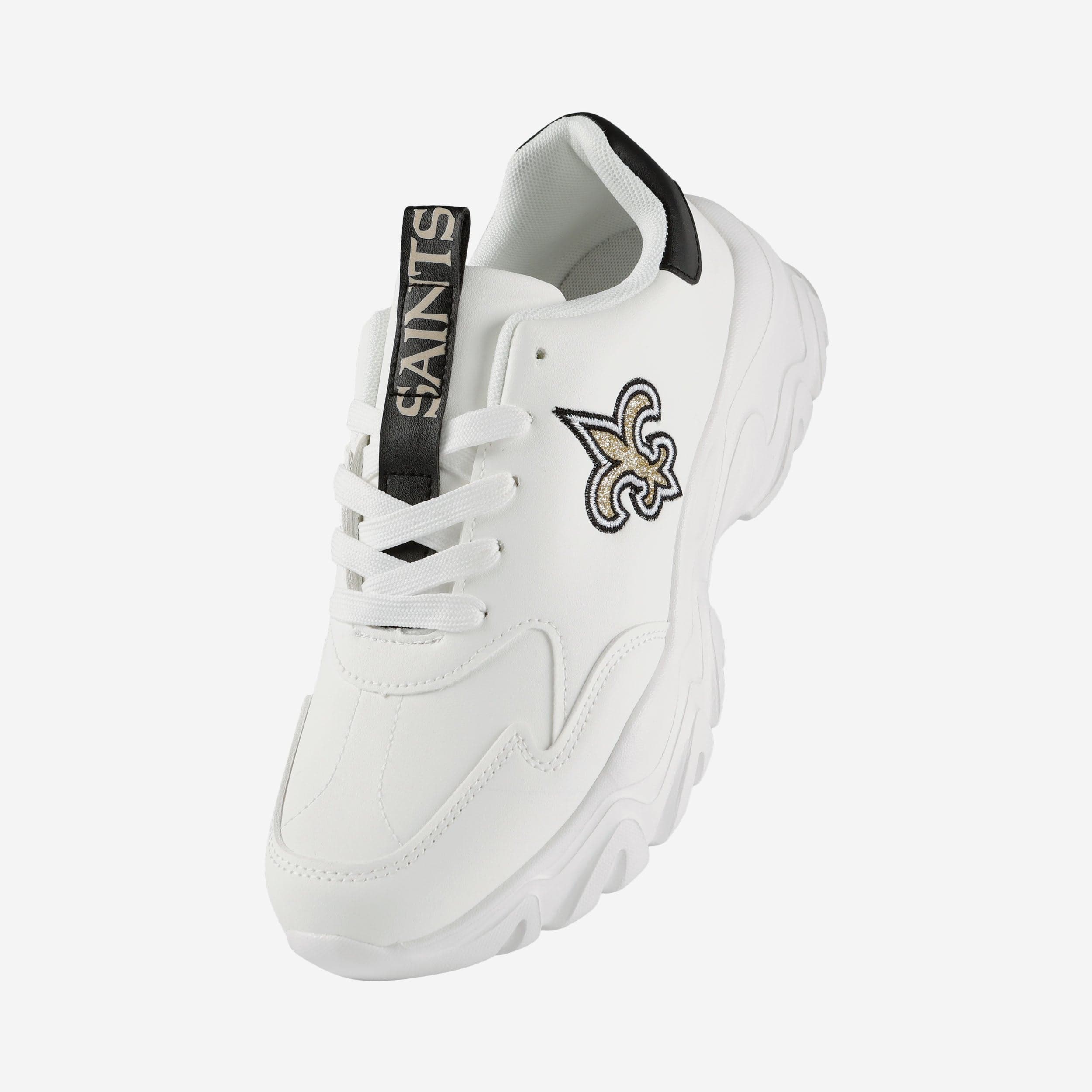 New Orleans Saints Womens Glitter Big Logo Vintage White Chunky Sneaker 2 New Orleans Saints Womens Glitter Big Logo Vintage White Chunky Sneaker