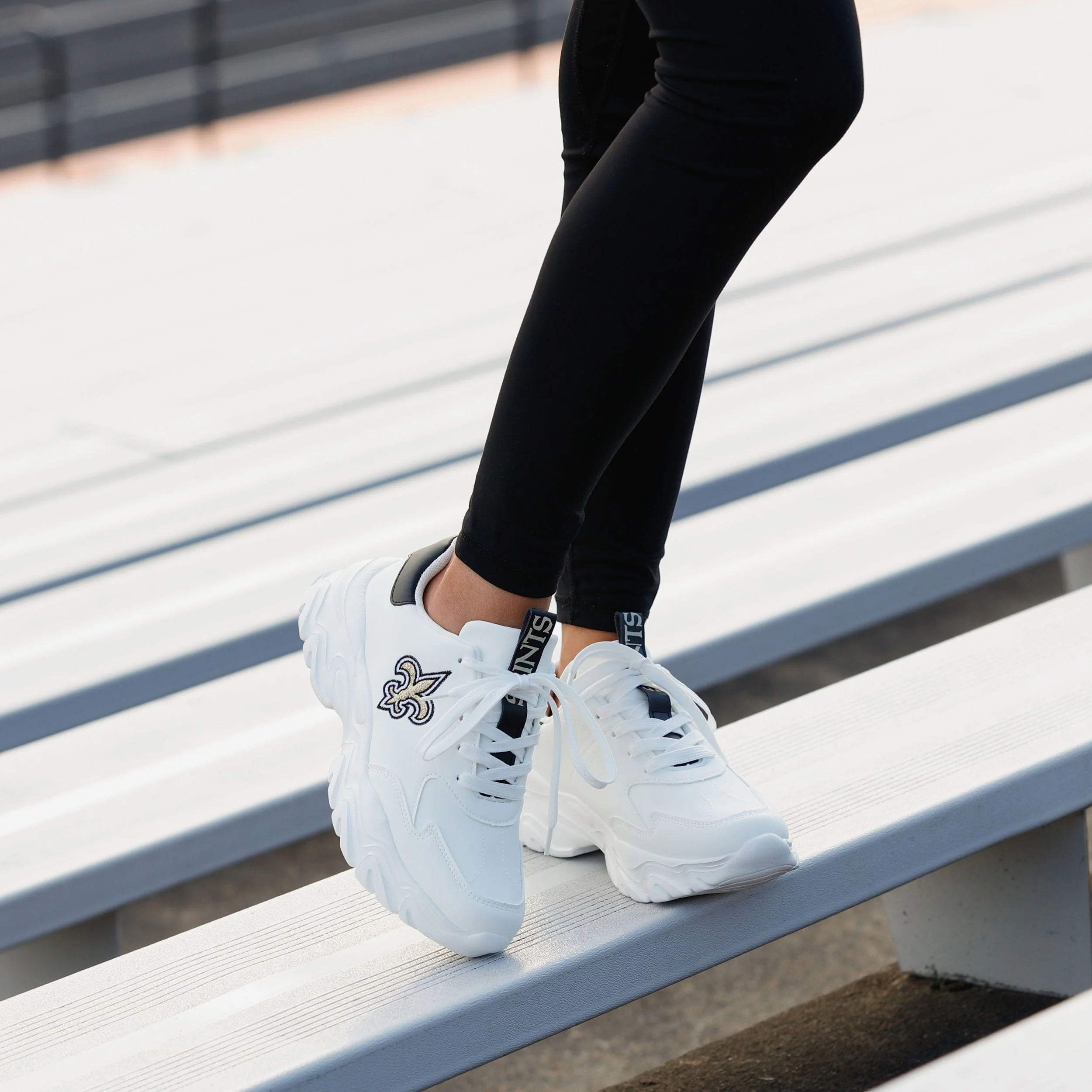 New Orleans Saints Womens Glitter Big Logo Vintage White Chunky Sneaker 3 New Orleans Saints Womens Glitter Big Logo Vintage White Chunky Sneaker