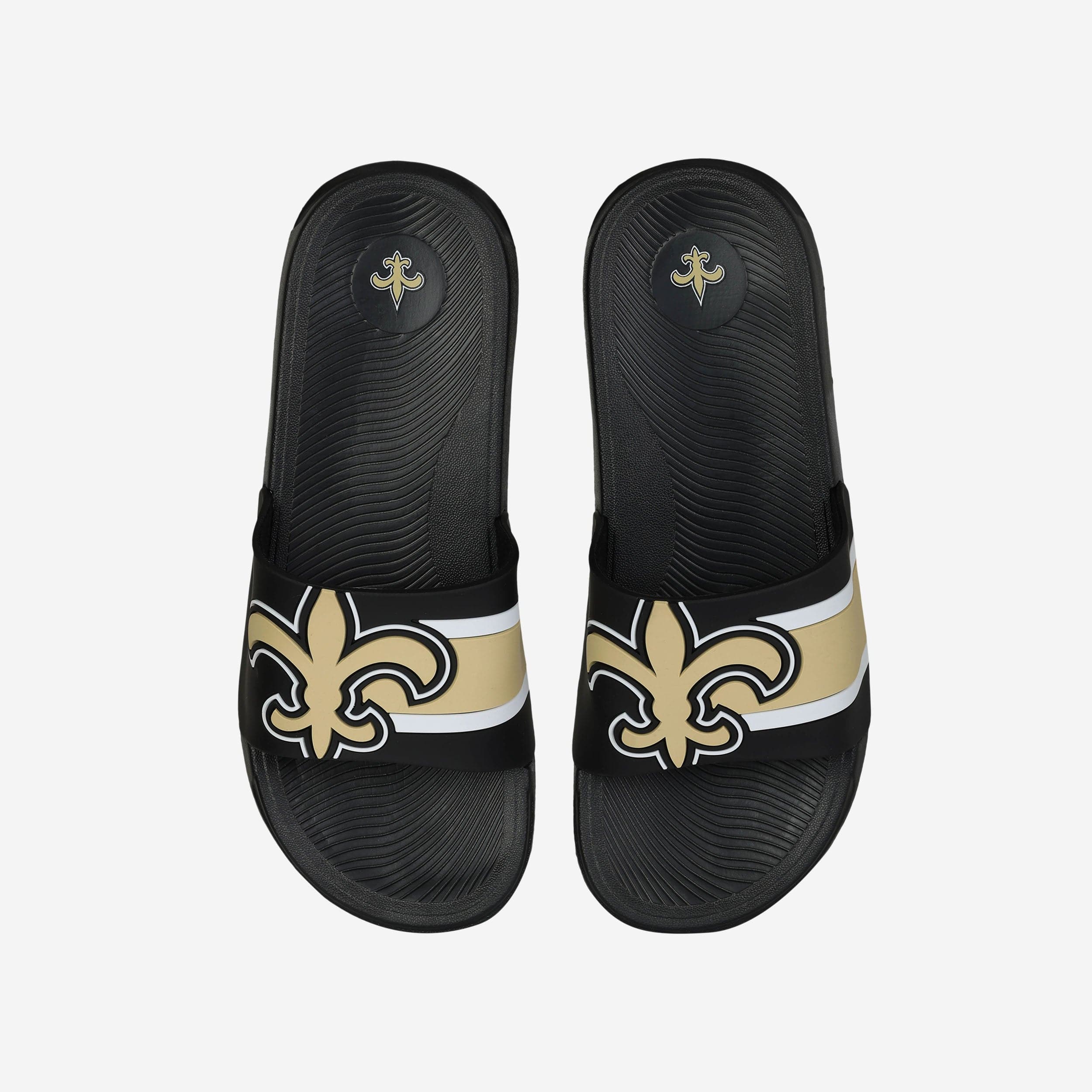 New Orleans Saints Striped Big Logo Raised Slide 1 New Orleans Saints Striped Big Logo Raised Slide
