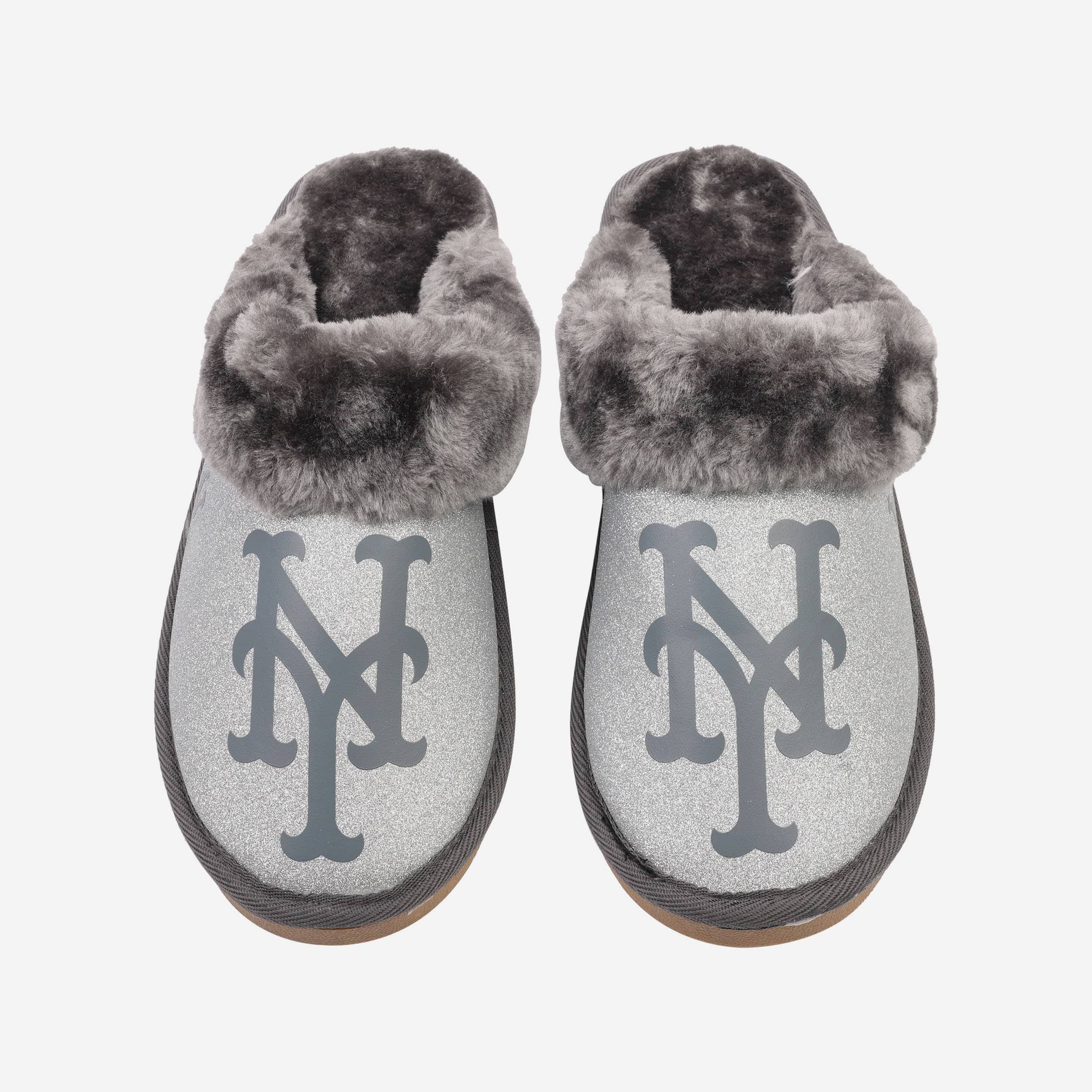 New York Mets Womens Glitter Open Back Fur Moccasin Slipper 2 New York Mets Womens Glitter Open Back Fur Moccasin Slipper