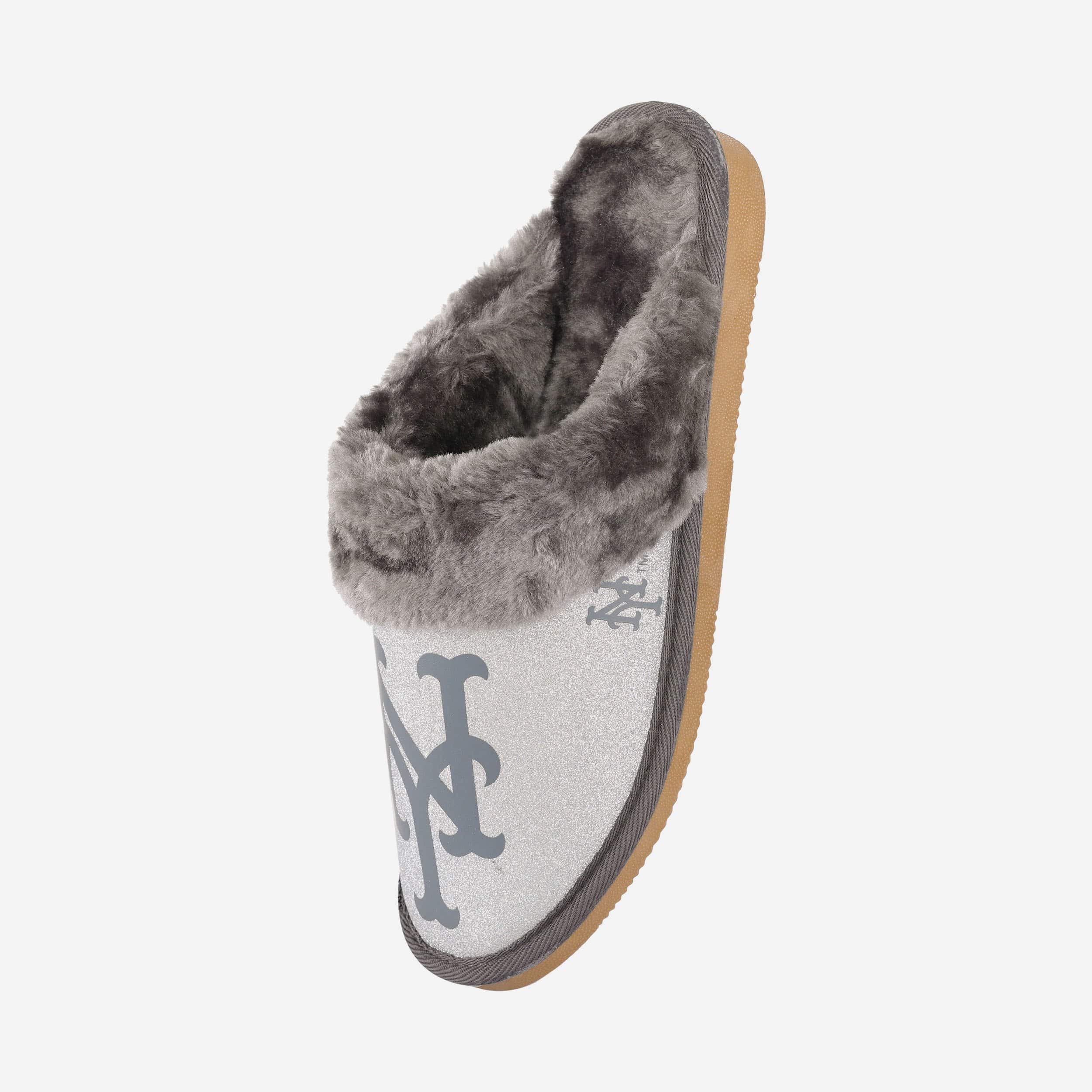 New York Mets Womens Glitter Open Back Fur Moccasin Slipper 3 New York Mets Womens Glitter Open Back Fur Moccasin Slipper