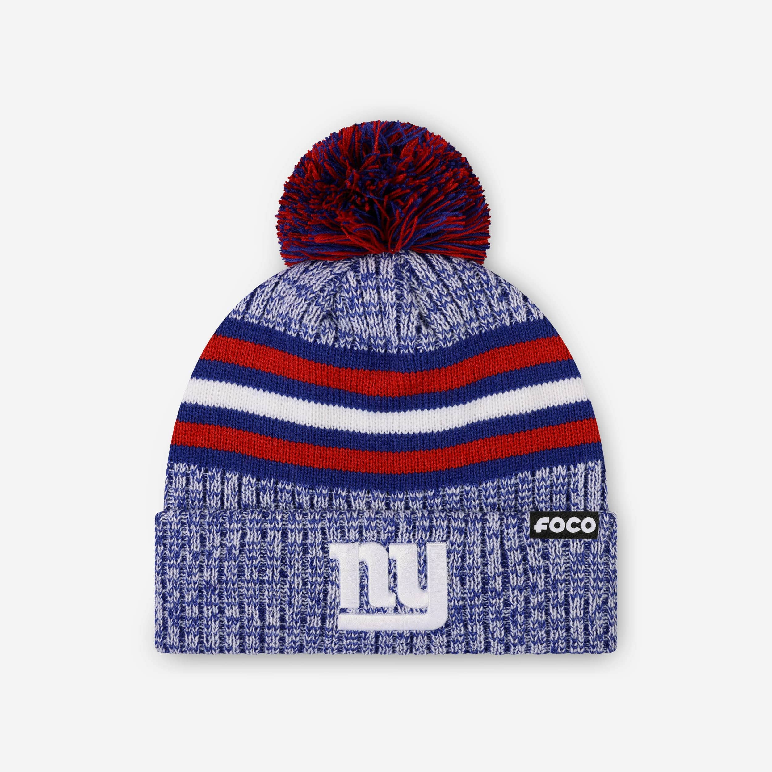 New York Giants Heather Team Stripe Lined Pom Beanie