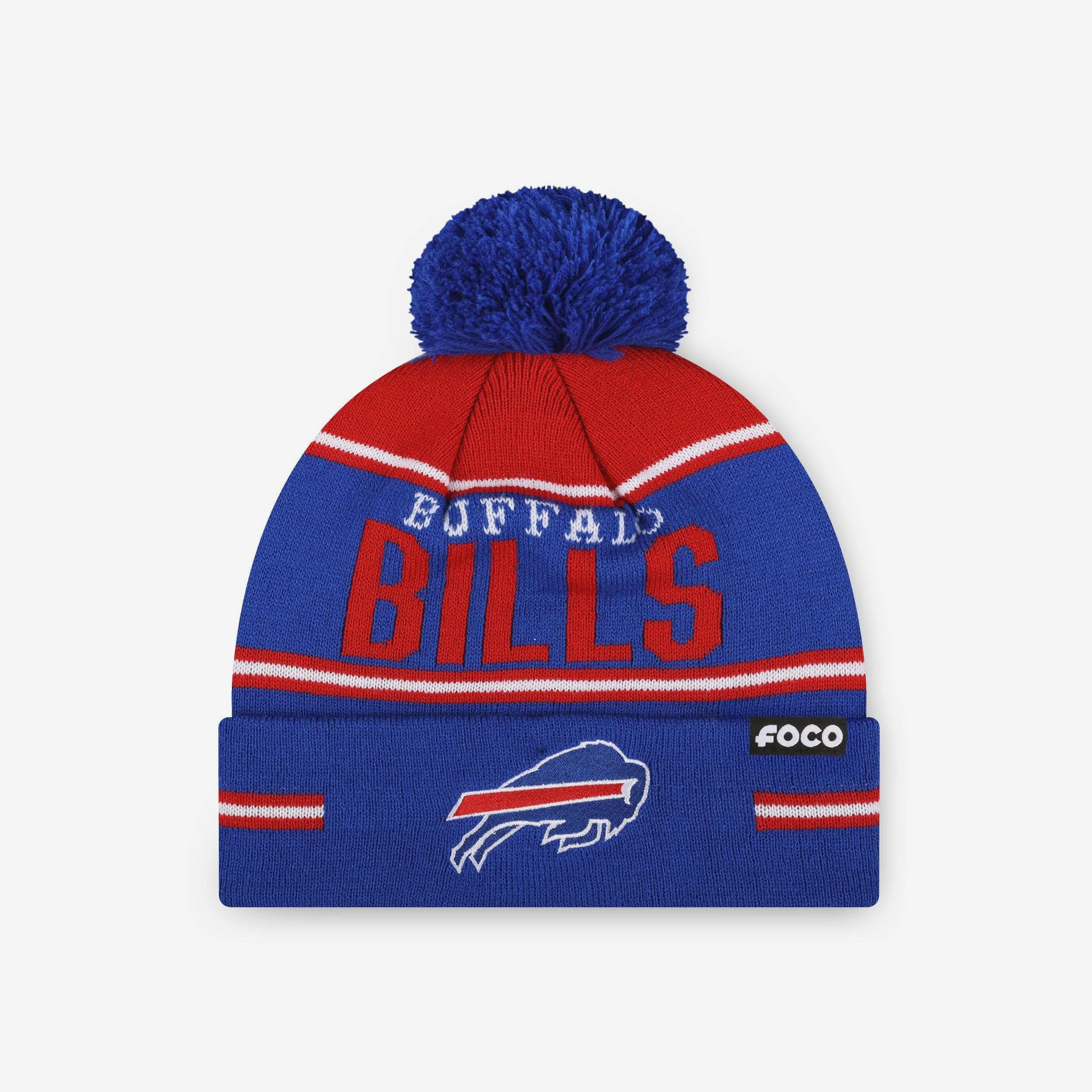 Buffalo Bills Big Wordmark Stripe Pom Beanie