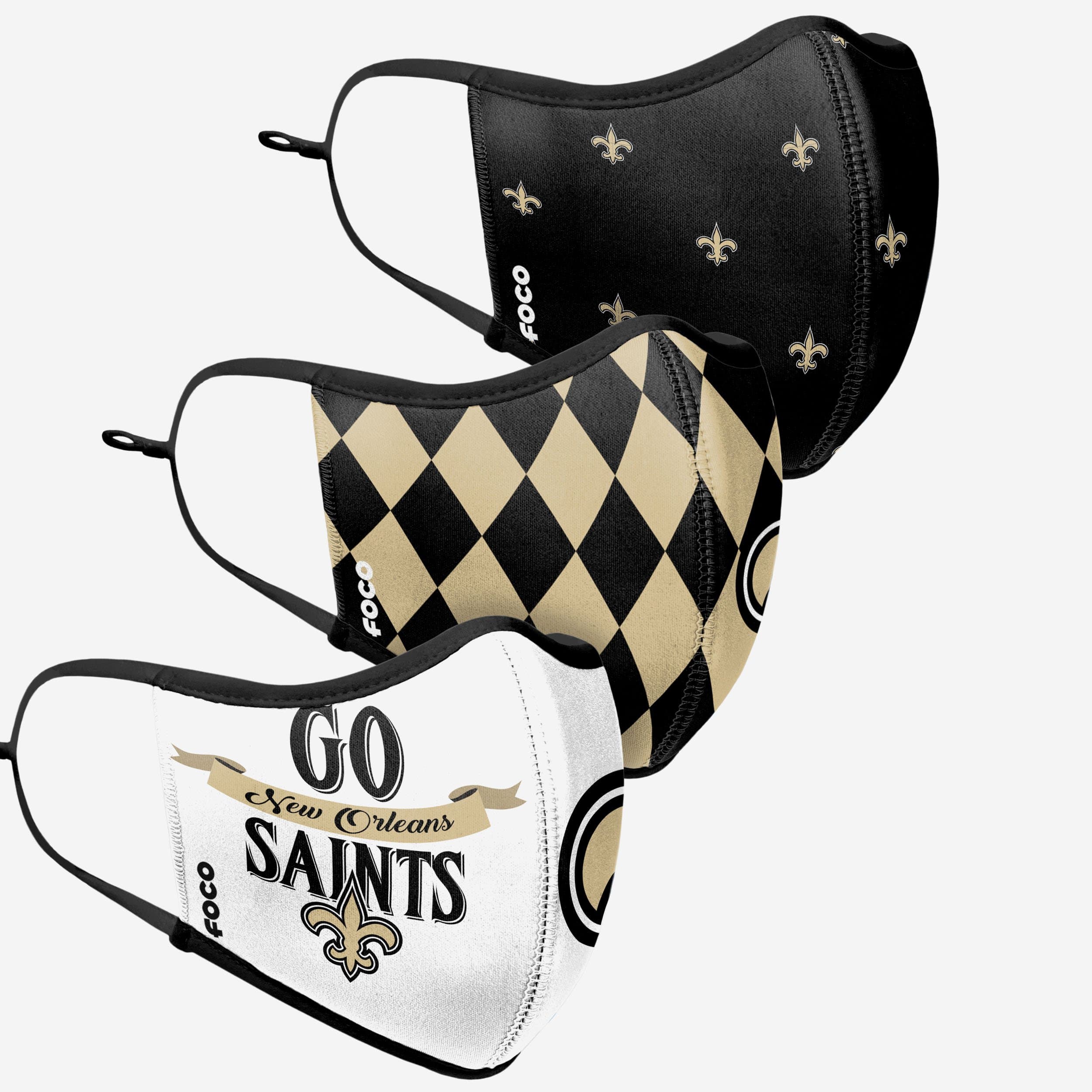 New Orleans Saints Thematic Sport 3 Pack Face Cover 3 New Orleans Saints Thematic Sport 3 Pack Face Cover