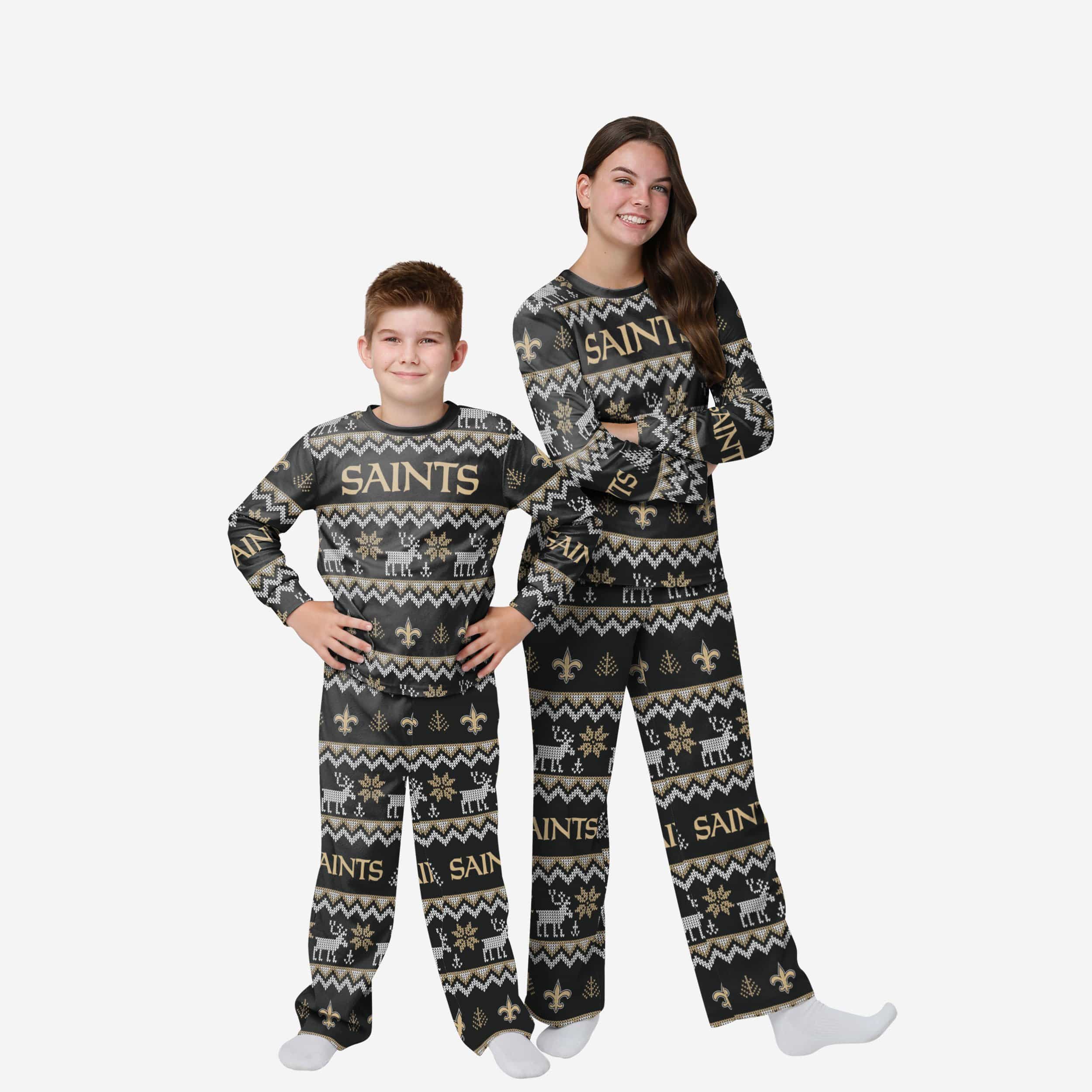 New Orleans Saints Youth Ugly Pattern Family Holiday Pajamas 1 New Orleans Saints Youth Ugly Pattern Family Holiday Pajamas