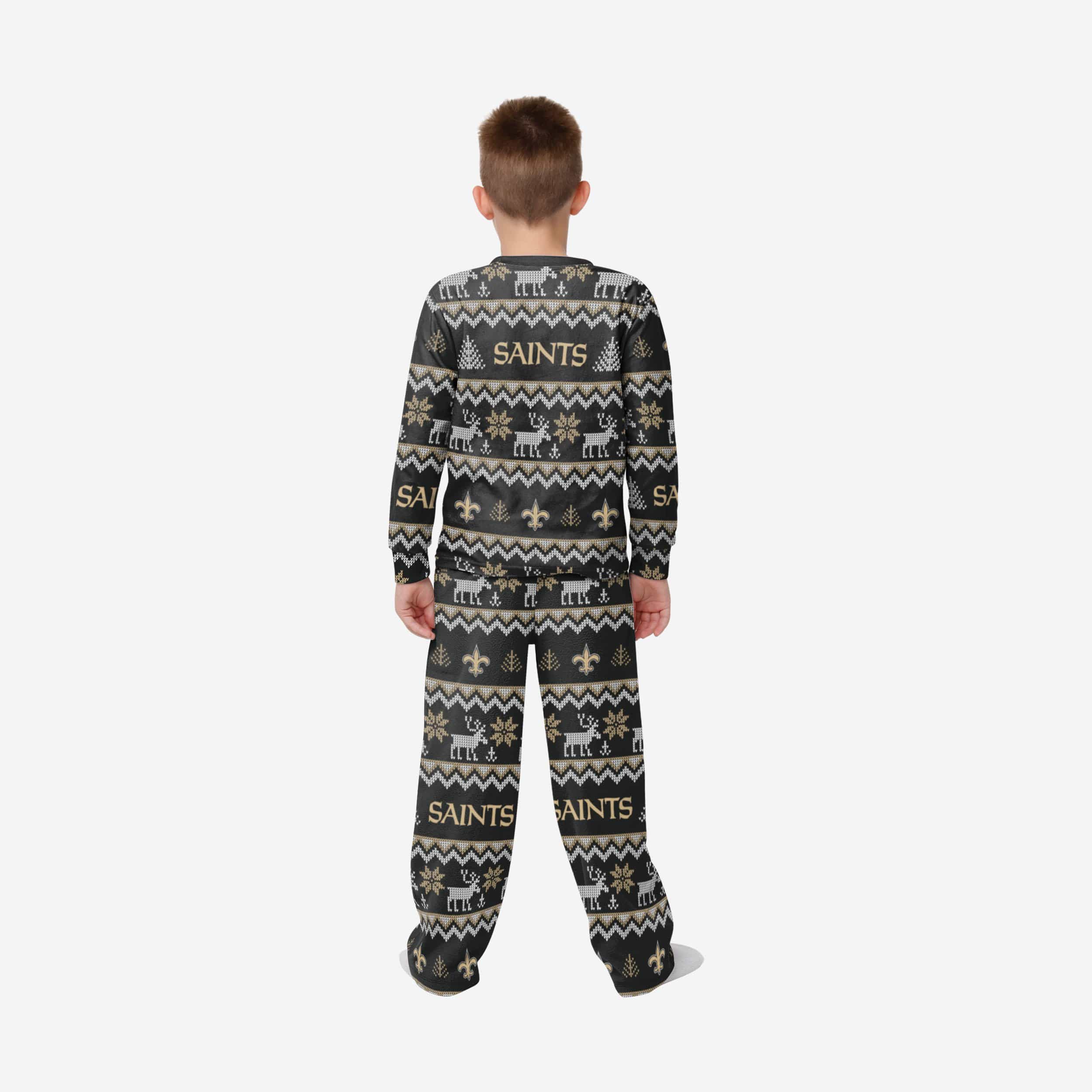 New Orleans Saints Youth Ugly Pattern Family Holiday Pajamas 2 New Orleans Saints Youth Ugly Pattern Family Holiday Pajamas