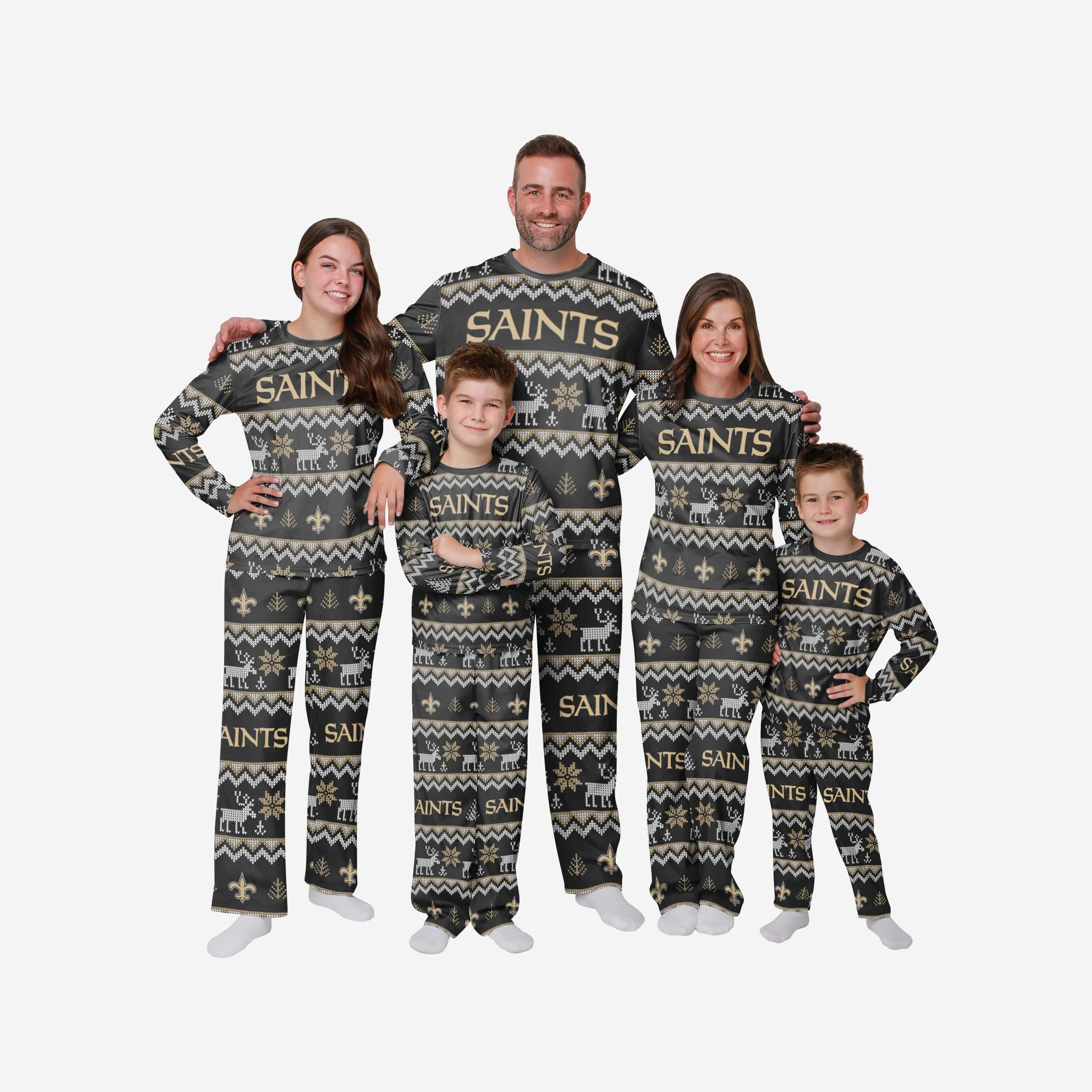New Orleans Saints Youth Ugly Pattern Family Holiday Pajamas 3 New Orleans Saints Youth Ugly Pattern Family Holiday Pajamas