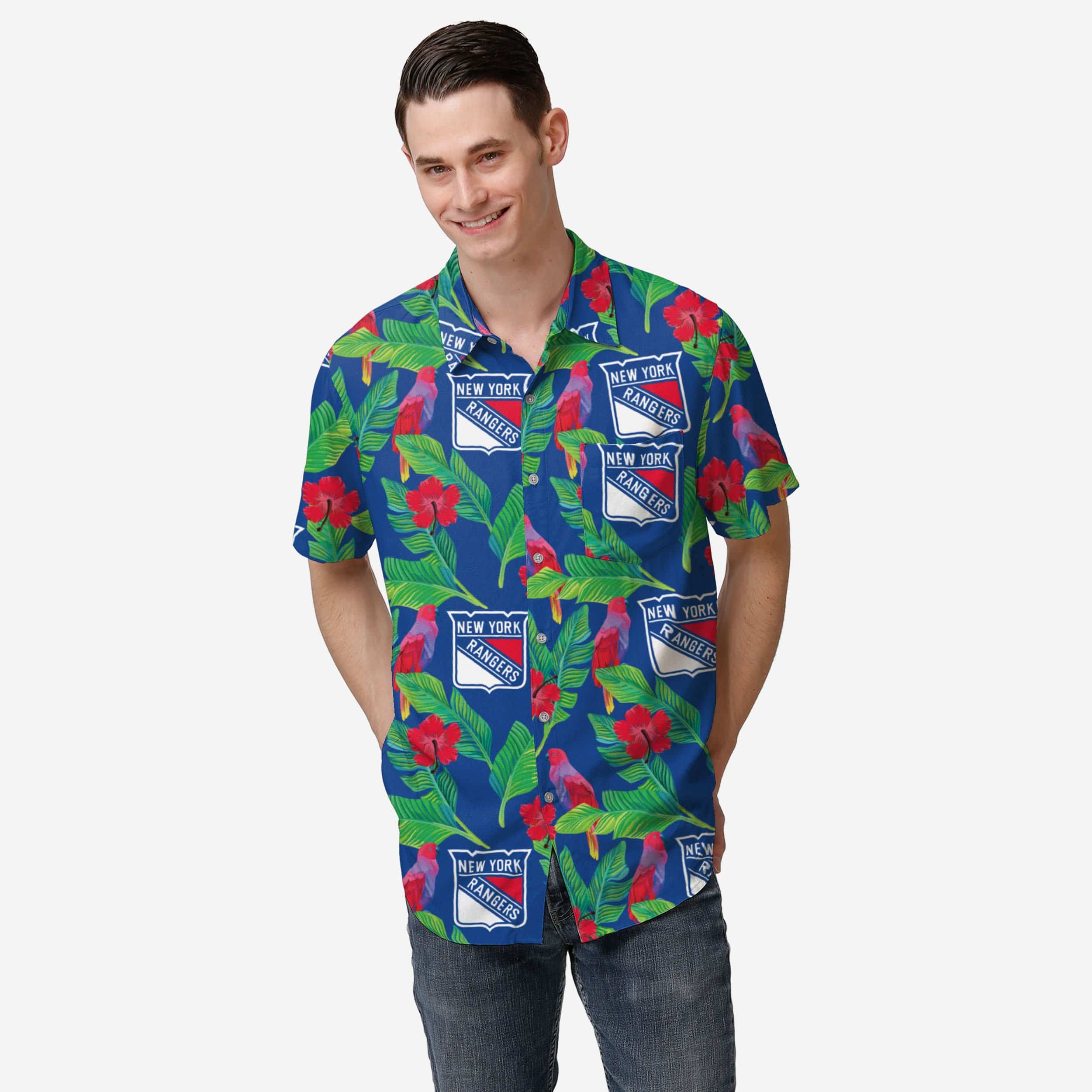 New York Rangers Floral Button Up Shirt