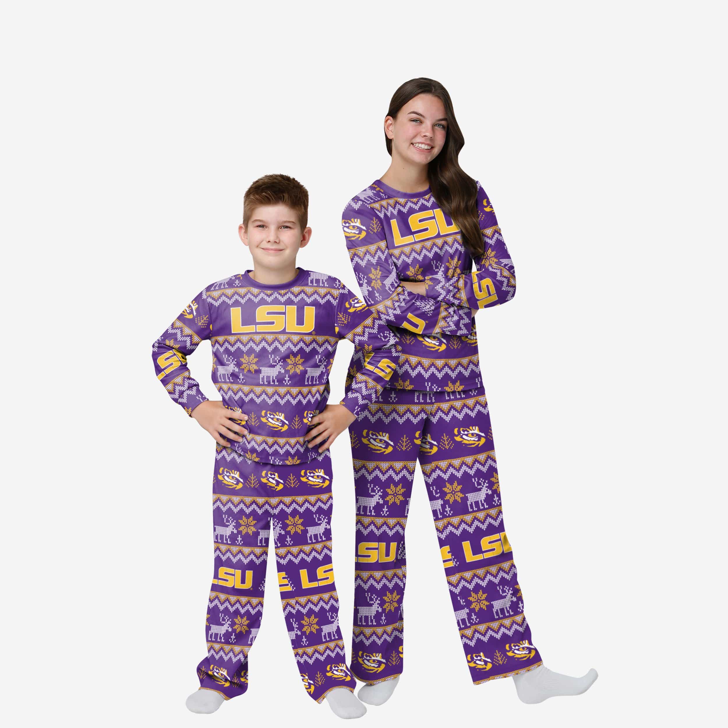 LSU Tigers Youth Ugly Pattern Family Holiday Pajamas 1 LSU Tigers Youth Ugly Pattern Family Holiday Pajamas