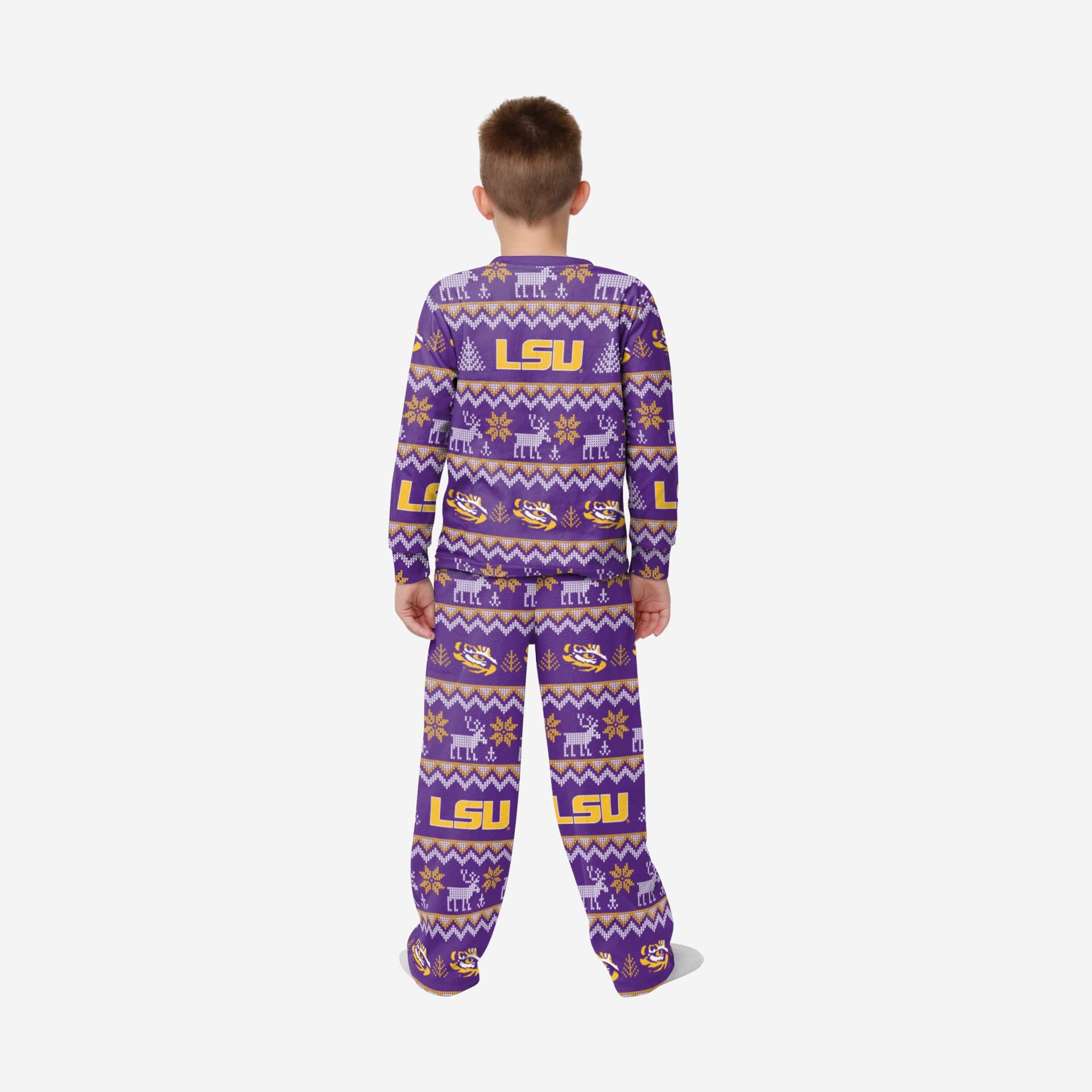 LSU Tigers Youth Ugly Pattern Family Holiday Pajamas 2 LSU Tigers Youth Ugly Pattern Family Holiday Pajamas