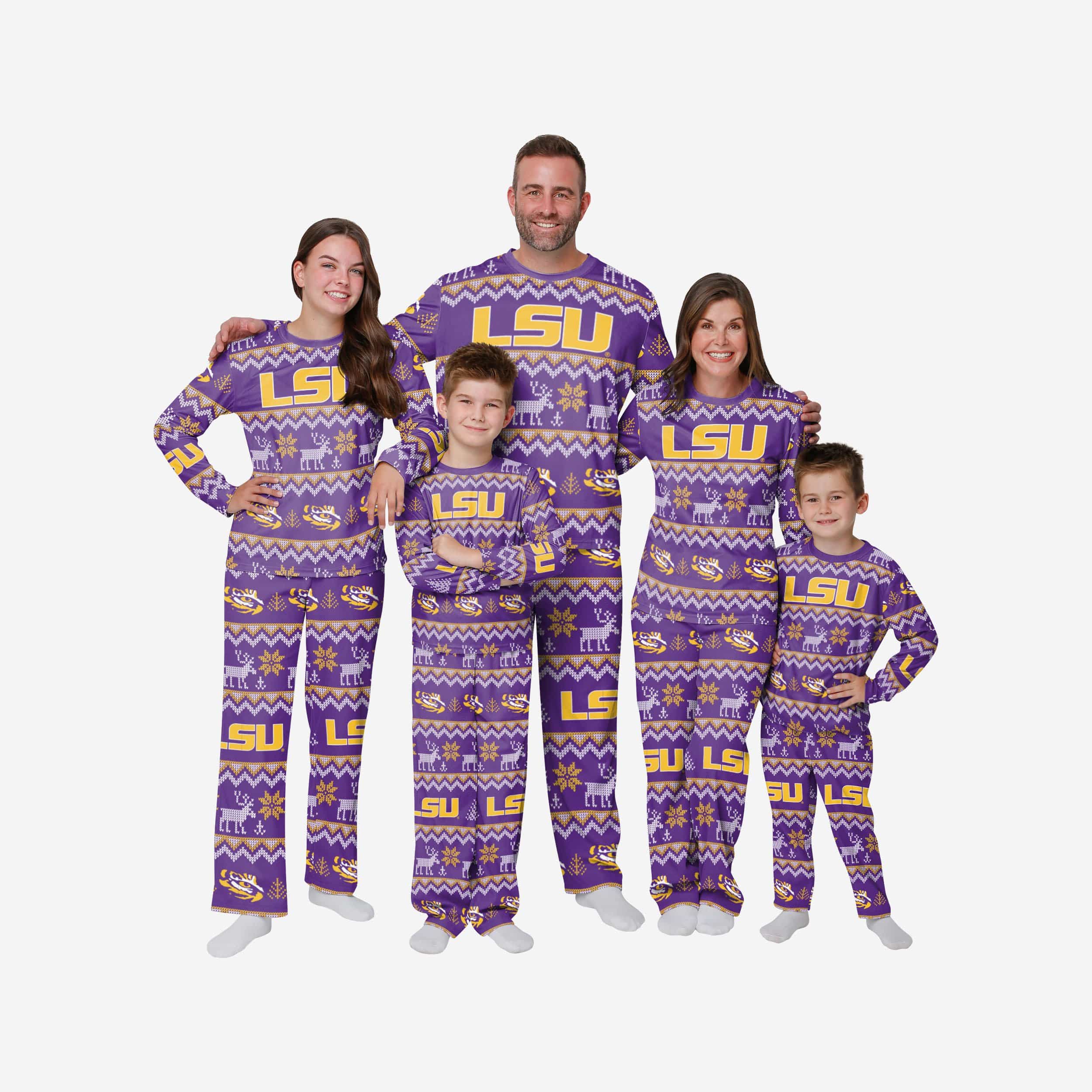 LSU Tigers Youth Ugly Pattern Family Holiday Pajamas 3 LSU Tigers Youth Ugly Pattern Family Holiday Pajamas