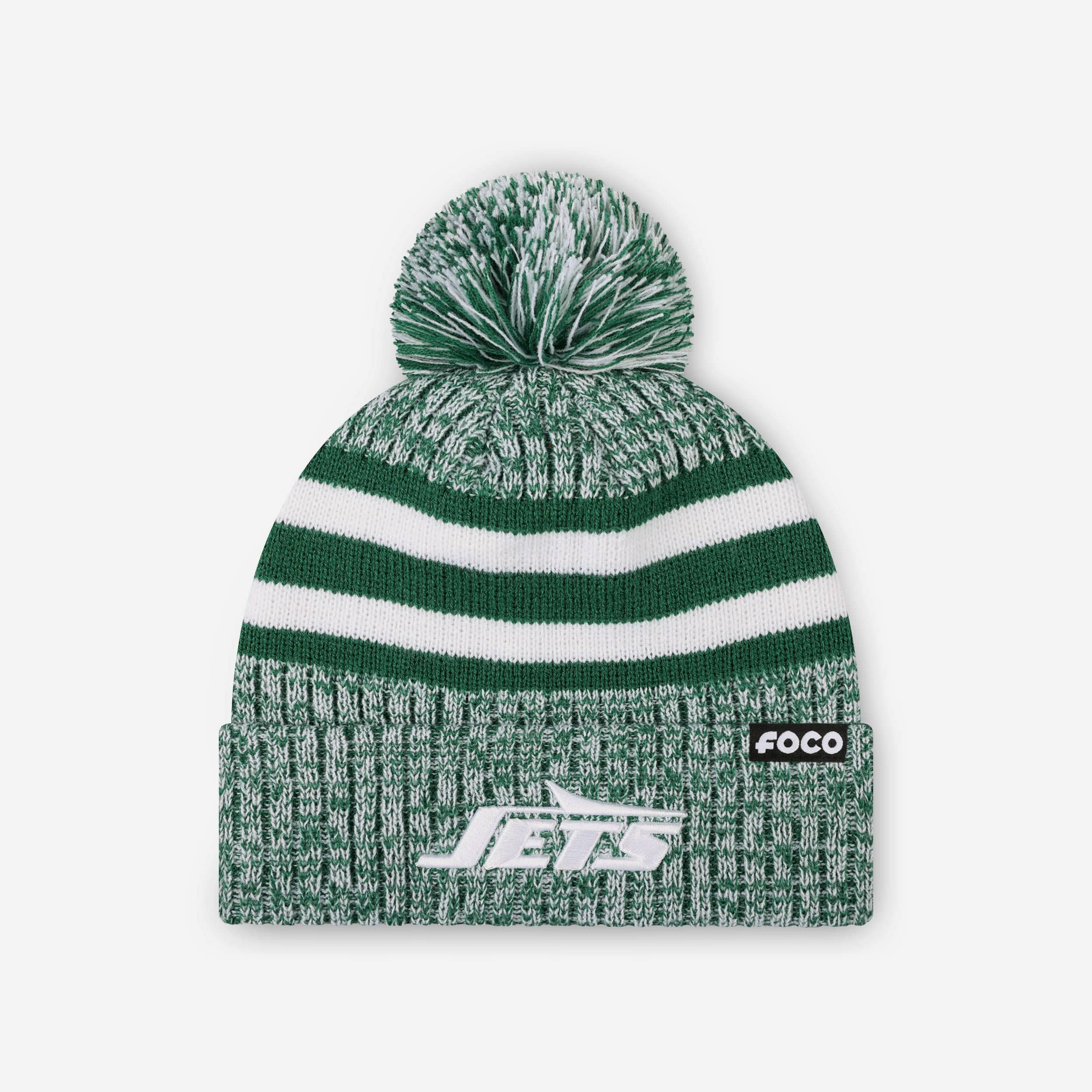 New York Jets Heather Team Stripe Lined Pom Beanie