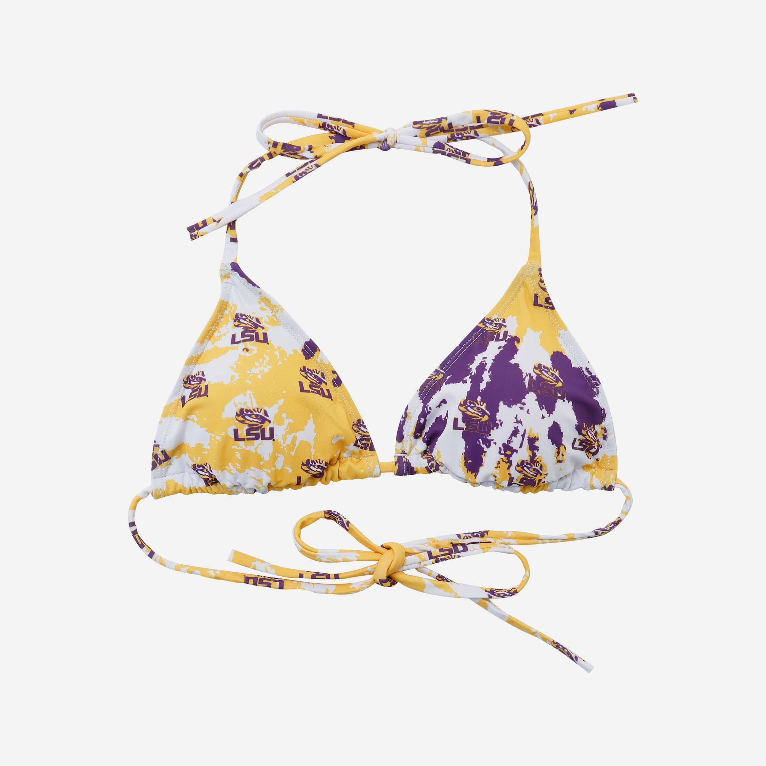 LSU Tigers Womens Paint Splash Bikini Top 2 LSU Tigers Womens Paint Splash Bikini Top