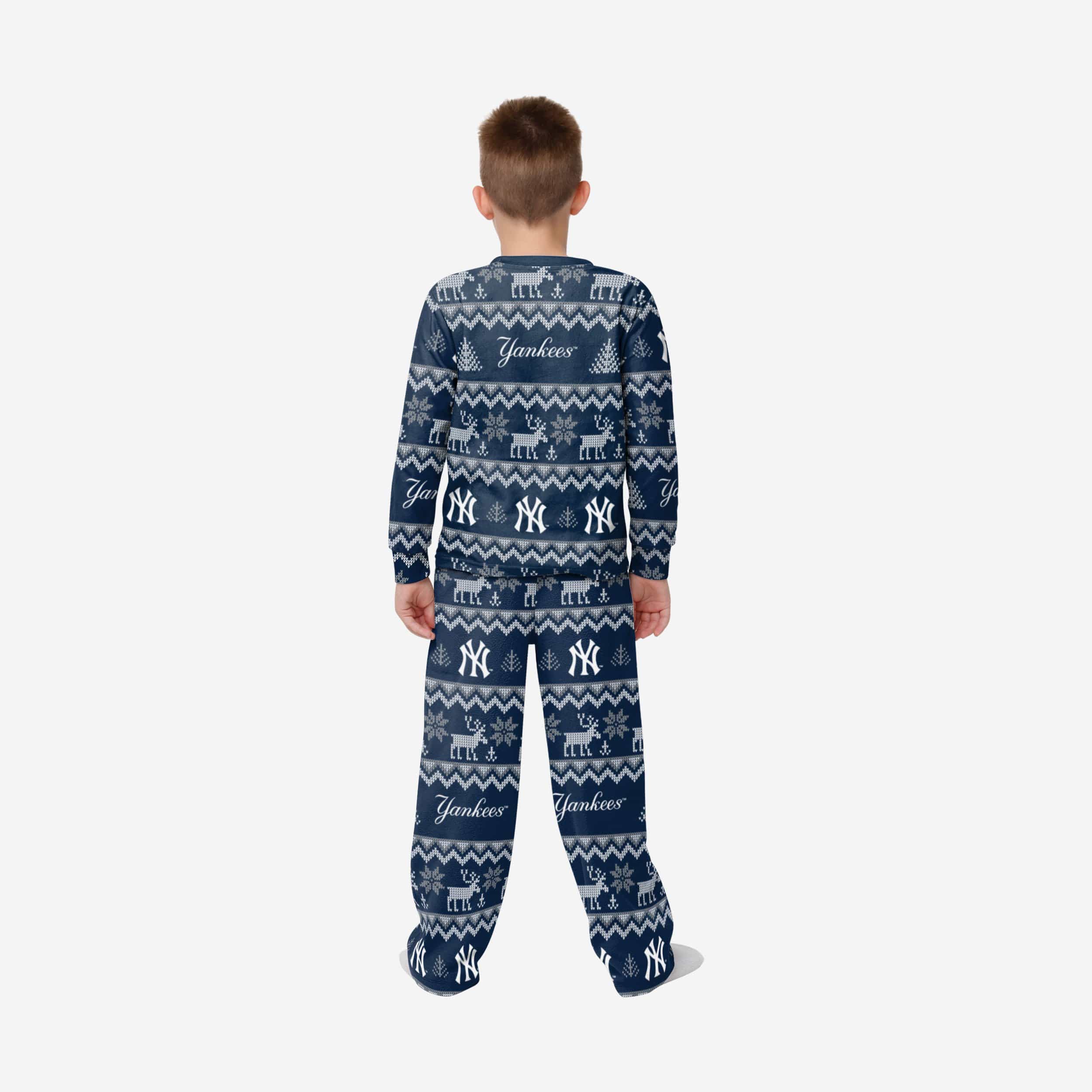 New York Yankees Youth Ugly Pattern Family Holiday Pajamas 2 New York Yankees Youth Ugly Pattern Family Holiday Pajamas