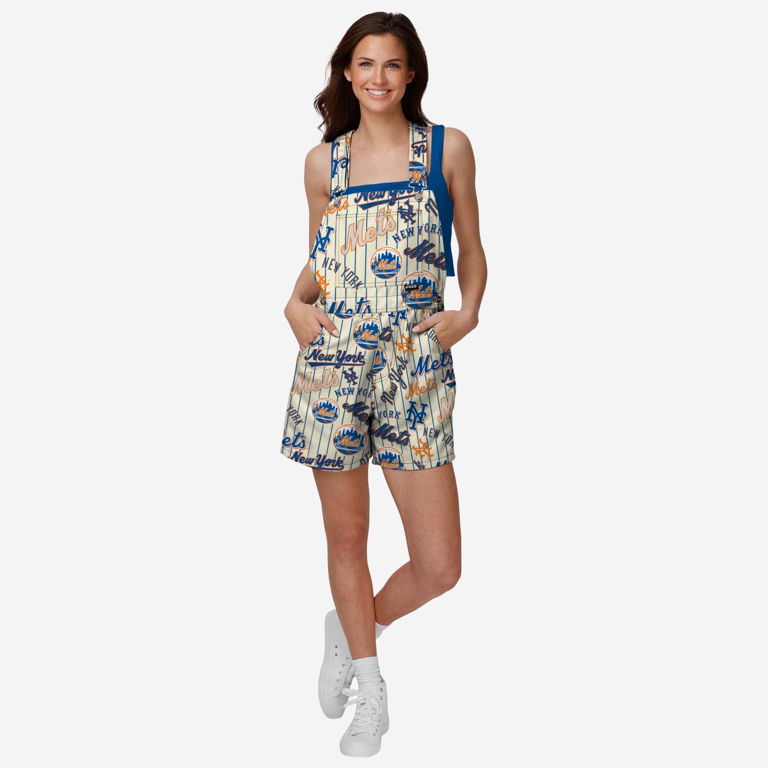 New York Mets Womens Historic Print Bib Shortalls