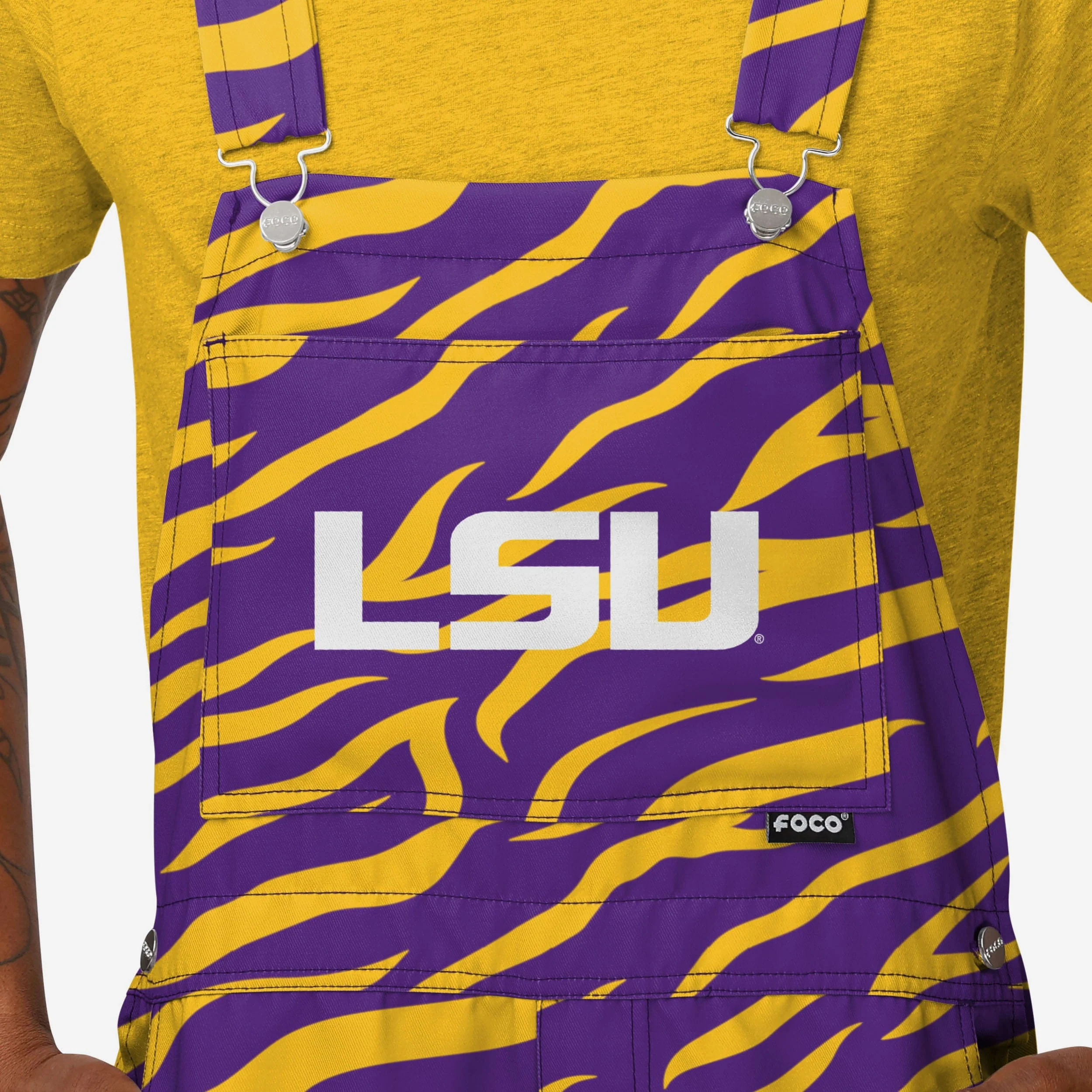 LSU Tigers Mens Tiger Stripe Thematic Bib Shortalls 3 LSU Tigers Mens Tiger Stripe Thematic Bib Shortalls