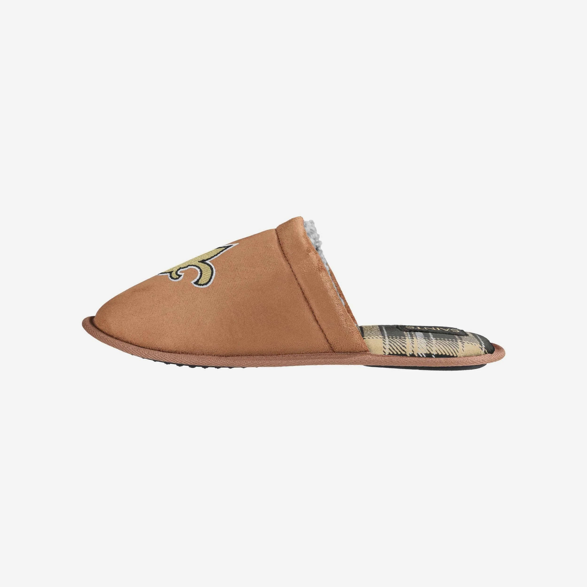 New Orleans Saints Flannel Lined Brown Suede Scuff Slipper