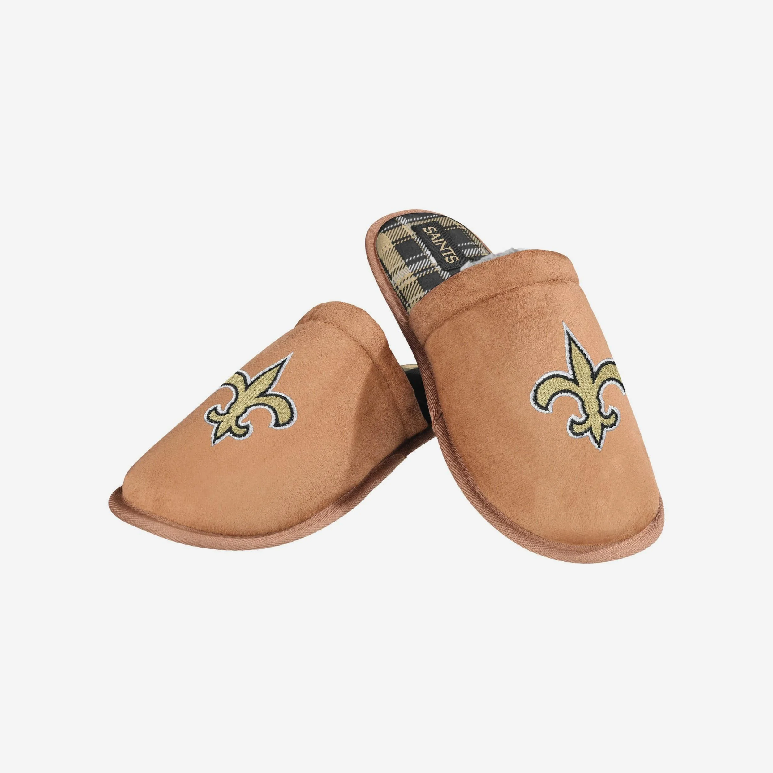 New Orleans Saints Flannel Lined Brown Suede Scuff Slipper 3 New Orleans Saints Flannel Lined Brown Suede Scuff Slipper