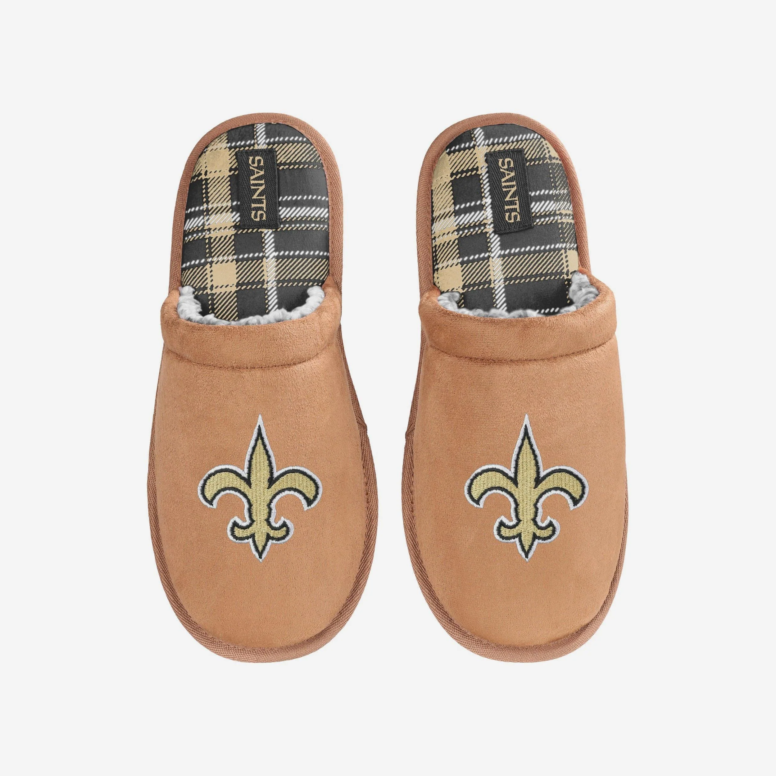 New Orleans Saints Flannel Lined Brown Suede Scuff Slipper 4 New Orleans Saints Flannel Lined Brown Suede Scuff Slipper