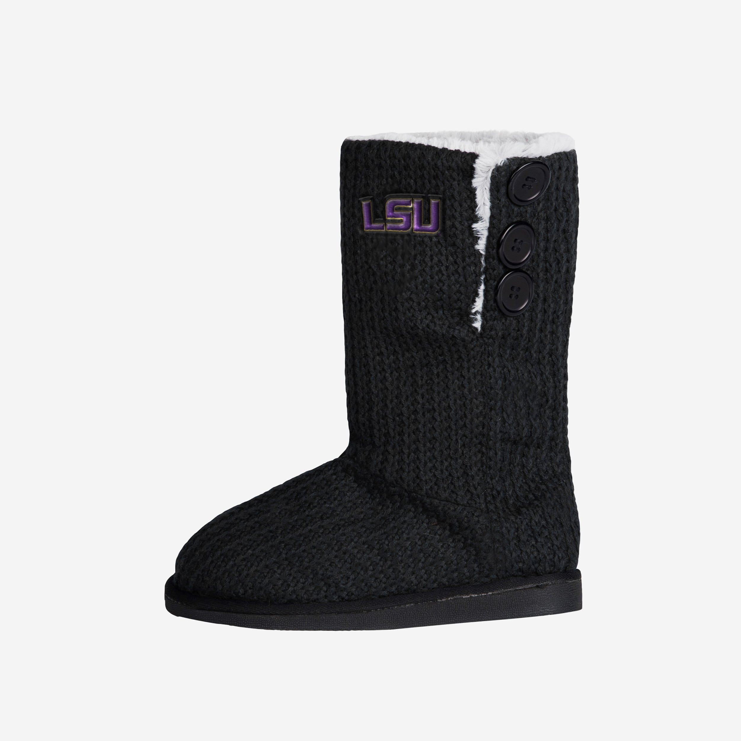 LSU Tigers Knit High End Button Boot Slipper