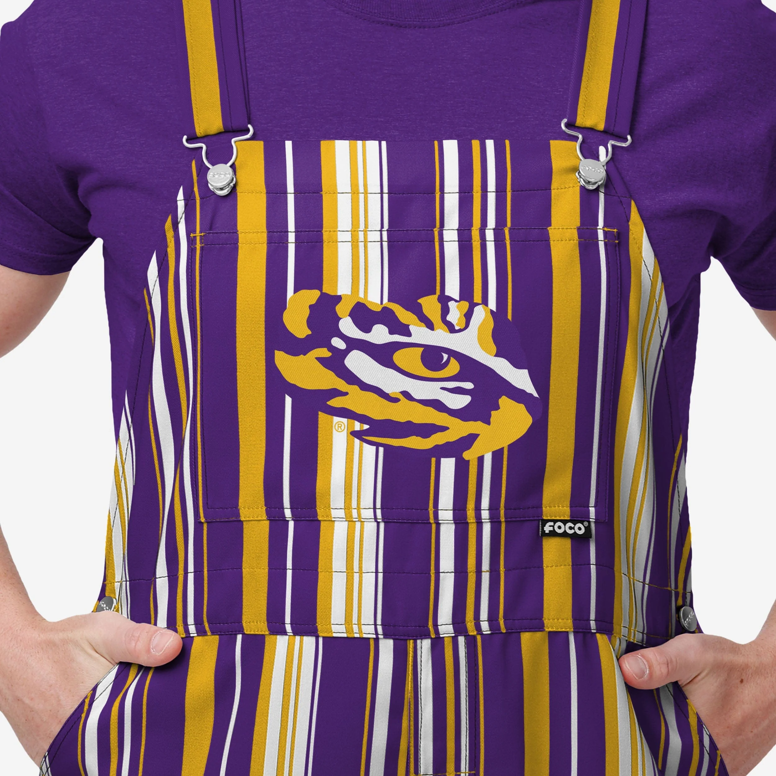 LSU Tigers Mens Hyper Stripe Bib Overalls 4 LSU Tigers Mens Hyper Stripe Bib Overalls