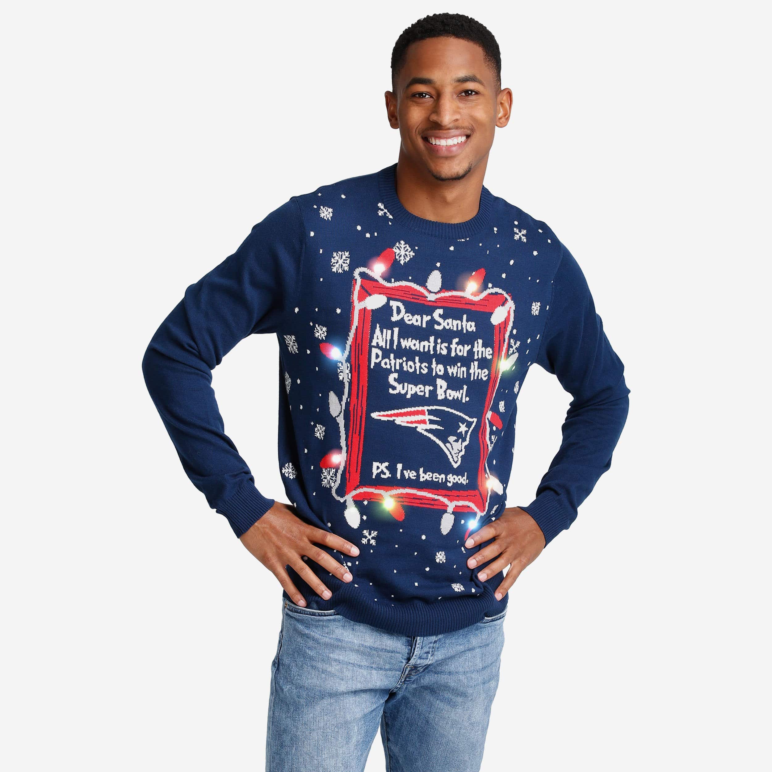 New England Patriots Dear Santa Light Up Sweater